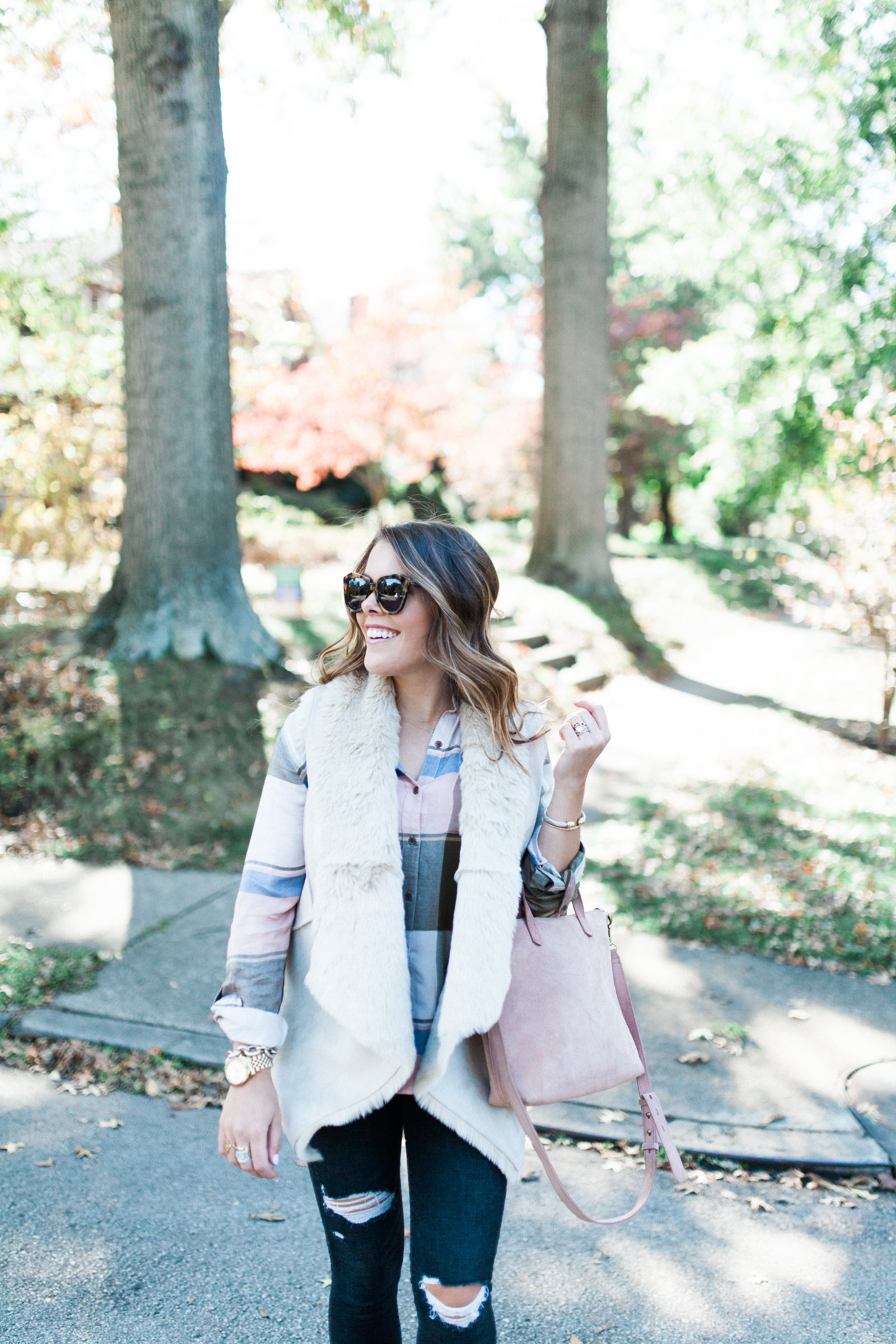 Faux Fur Vest & Plaid Shirt / Fall Outfit