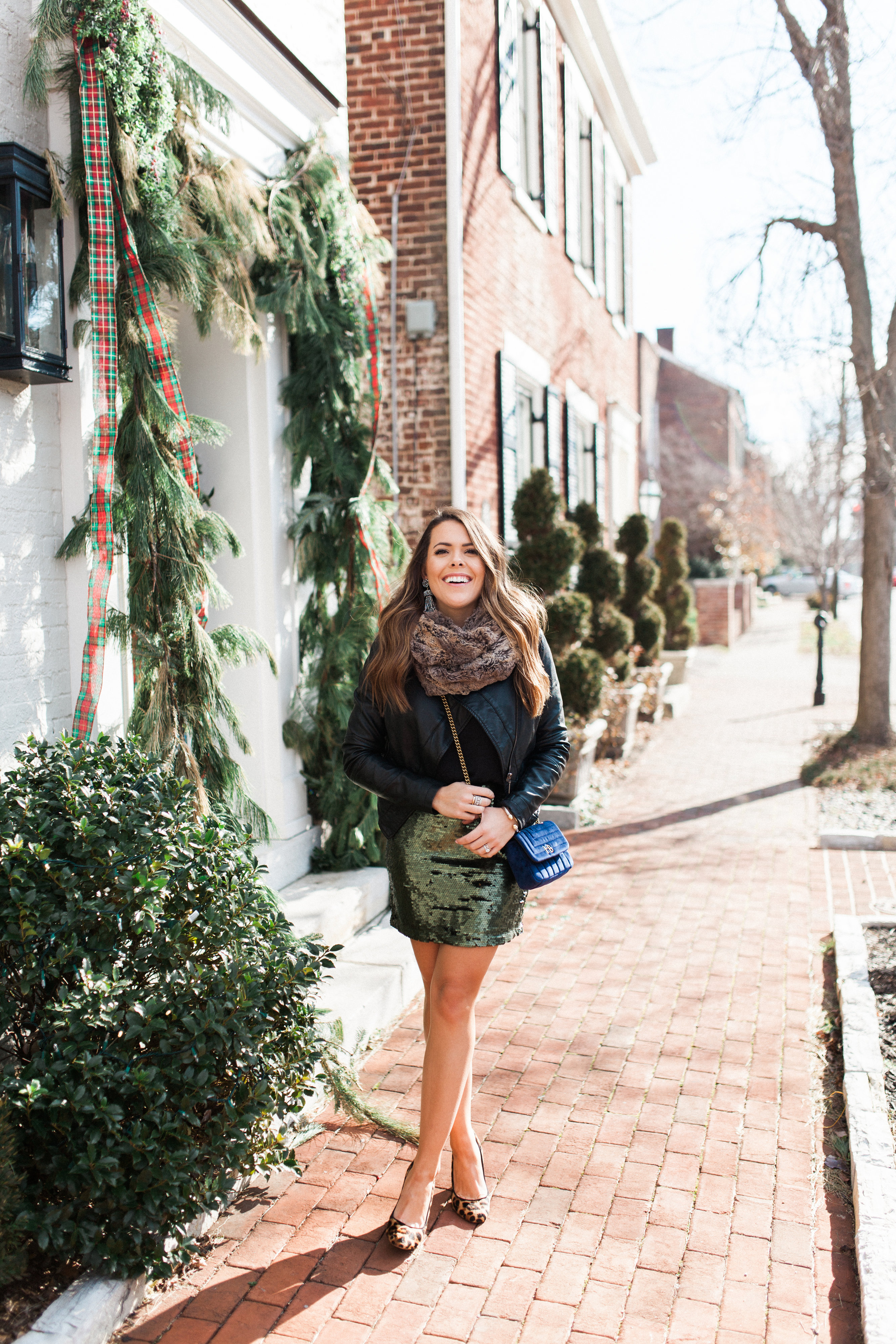 Green Sequin Skirt / Holiday Outfit Idea