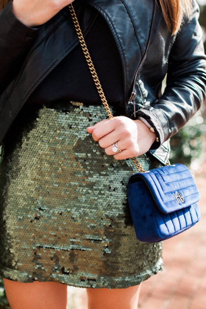 green sequin skirt