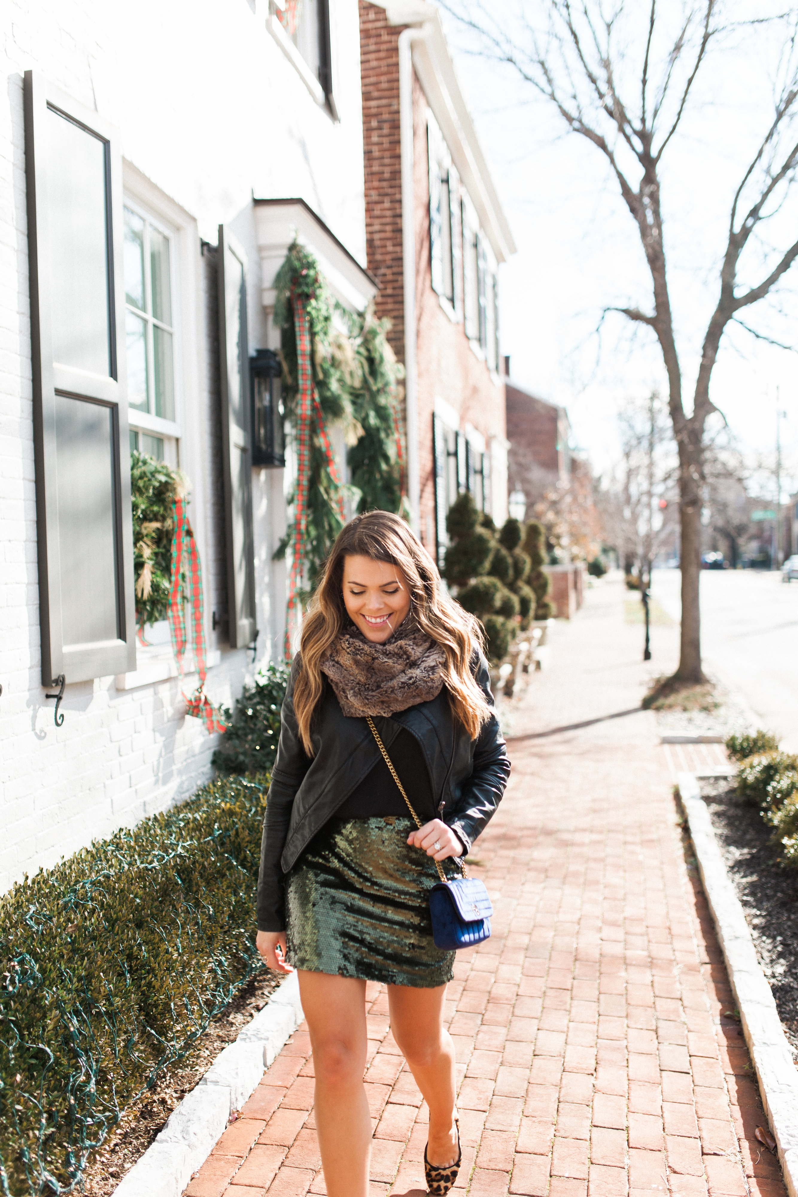 Green Sequin Skirt / Holiday Outfit Idea