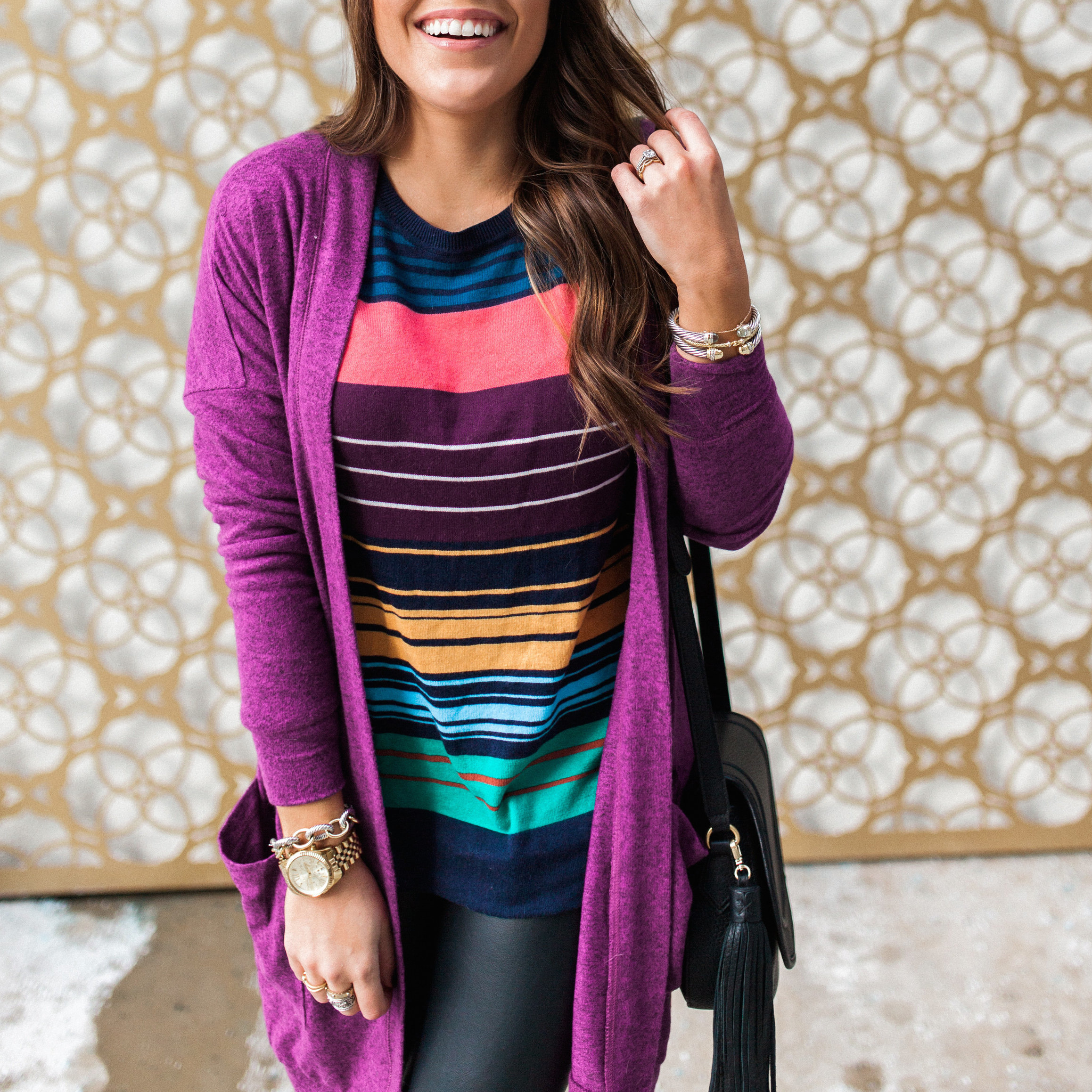 Sporty Stripe Sweater / How to style leather leggings via Glitter & Gingham 