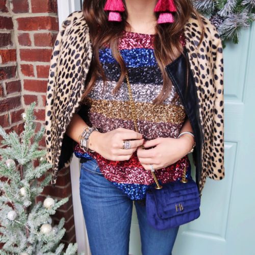 Winter Outfit Ideas / Sequin Stripe Top