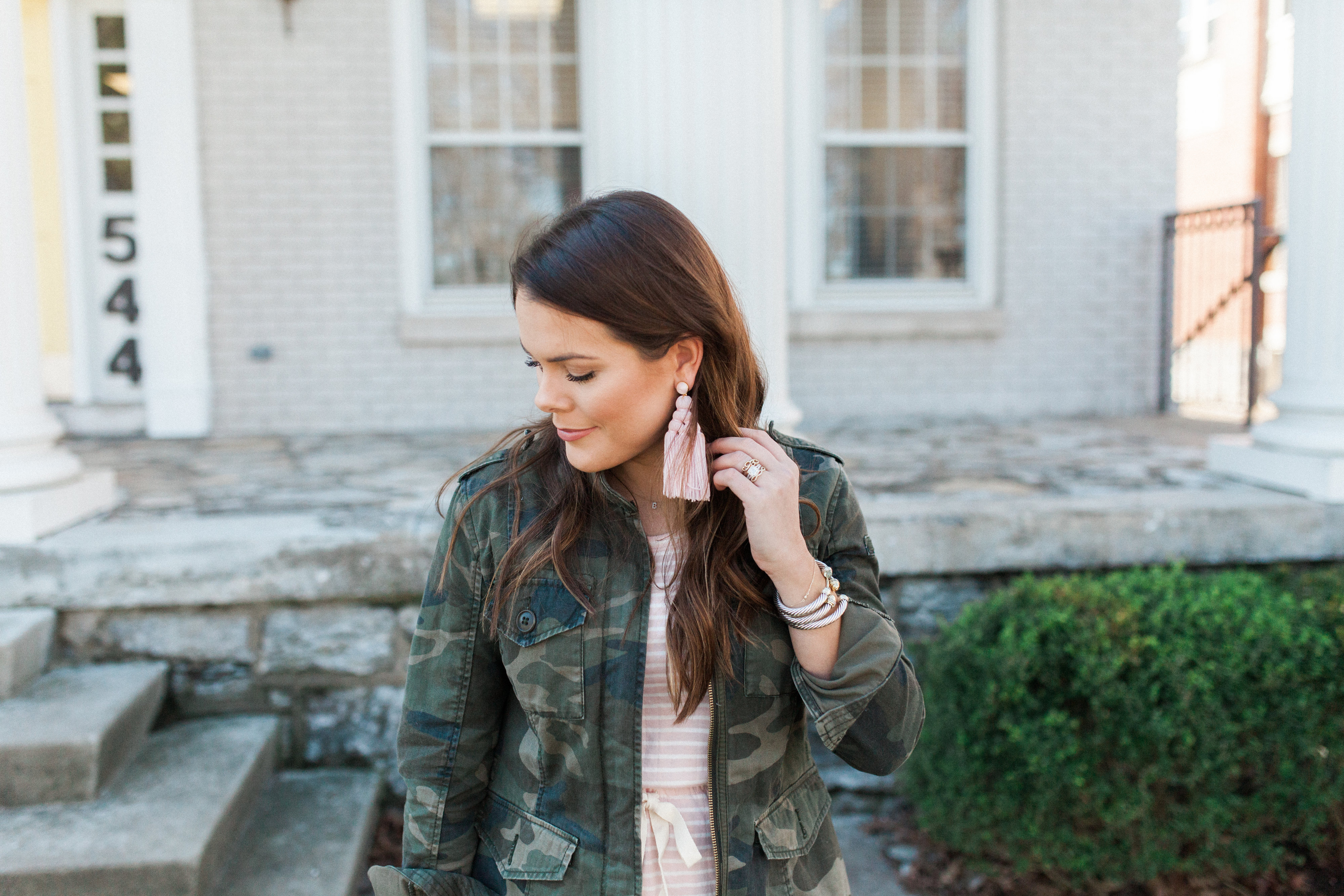 Cotton Stripe Dress / Camo Jacket