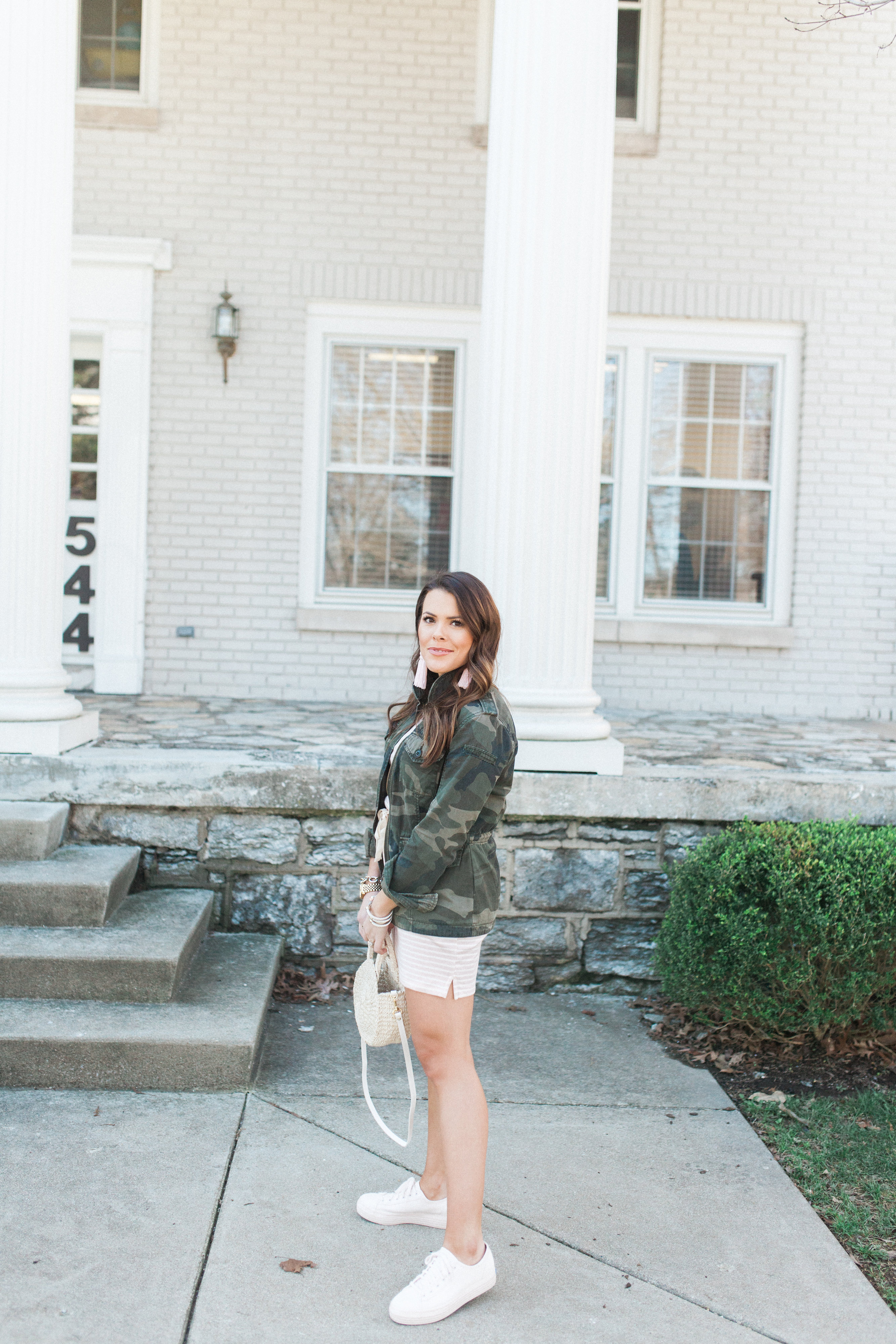 Cotton Stripe Dress / Camo Jacket