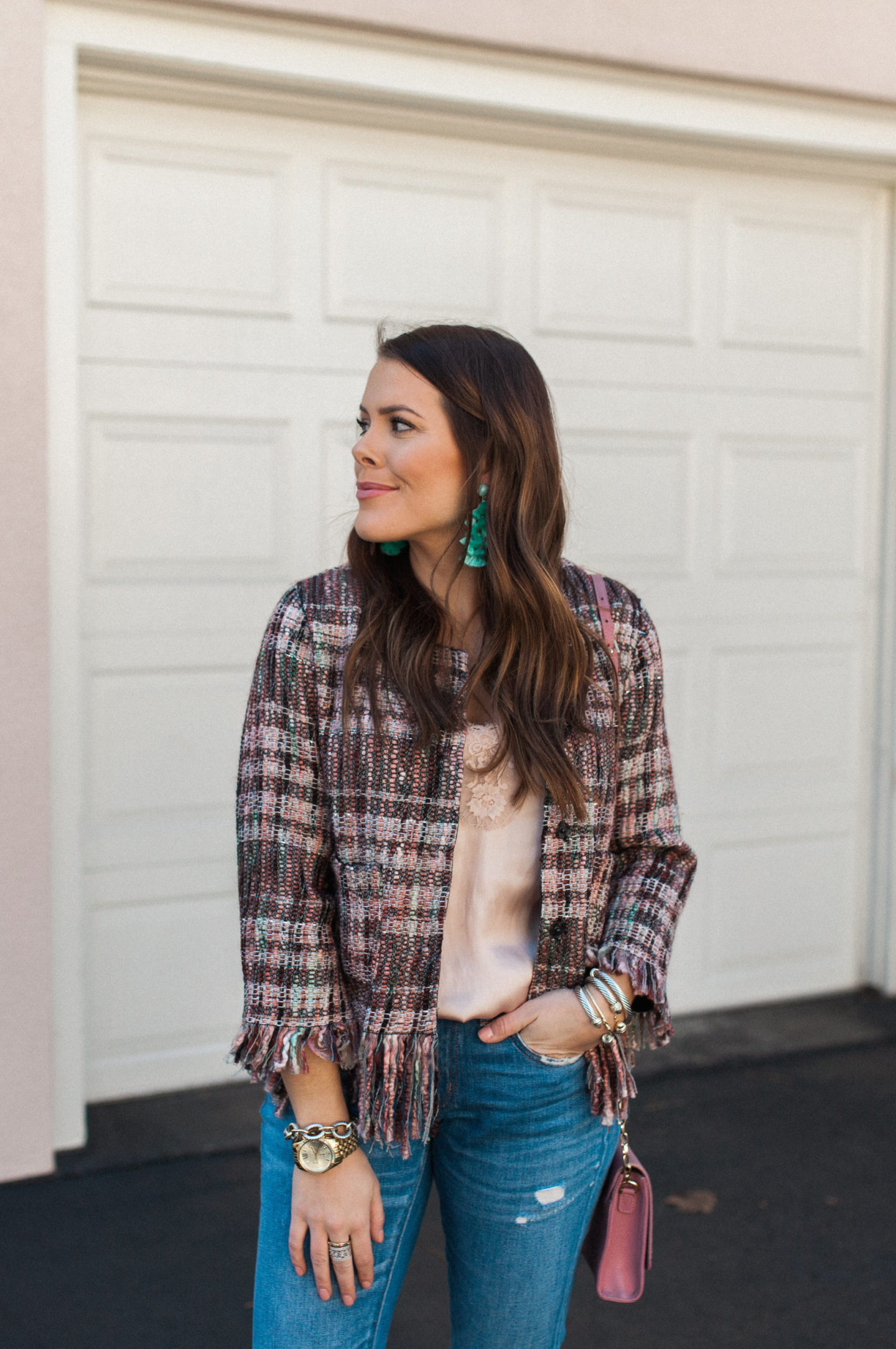 Joulia Eyelet Trim Gingham Jacket