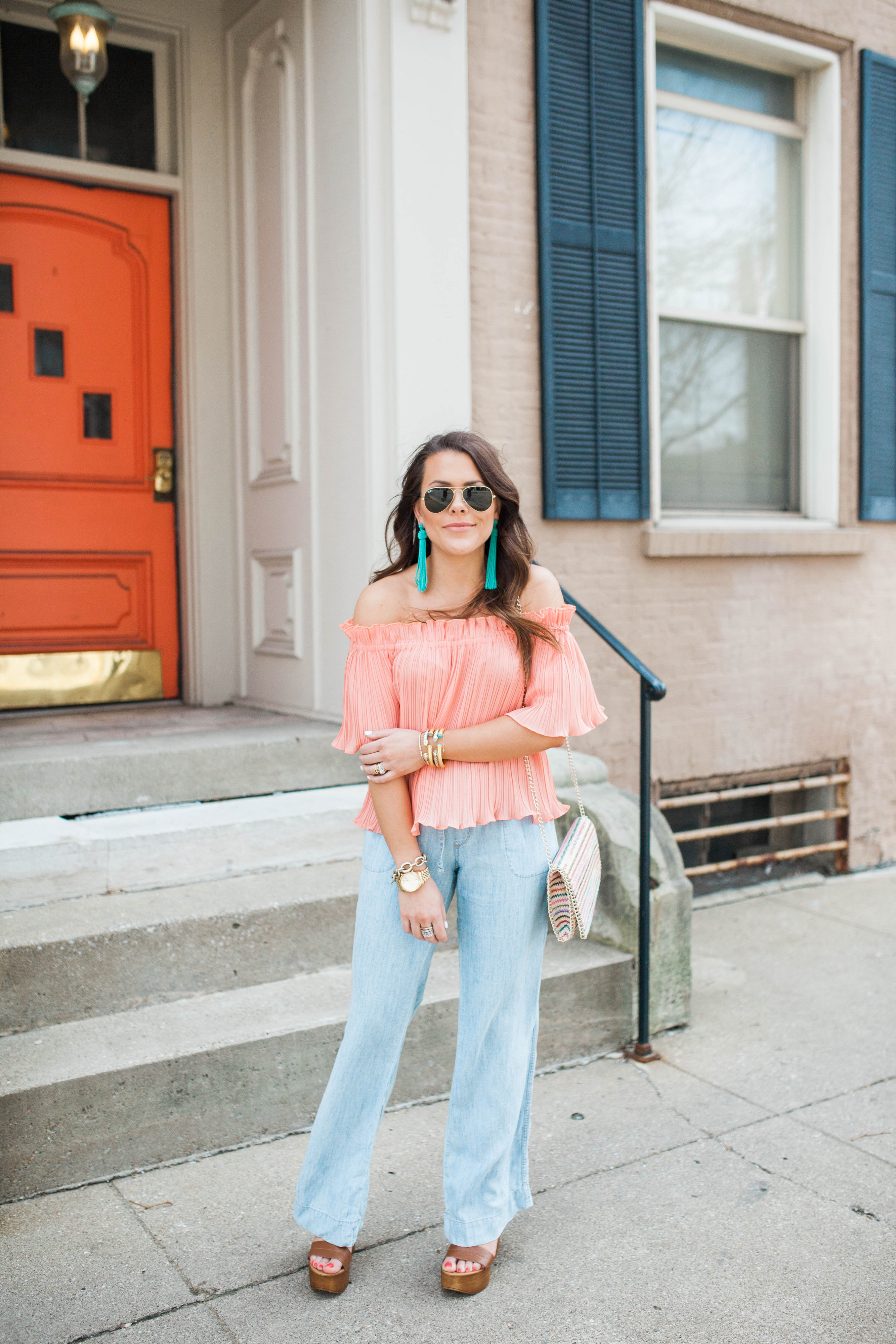 Pleated Off The Shoulder Top / Wide Leg Pants for Spring