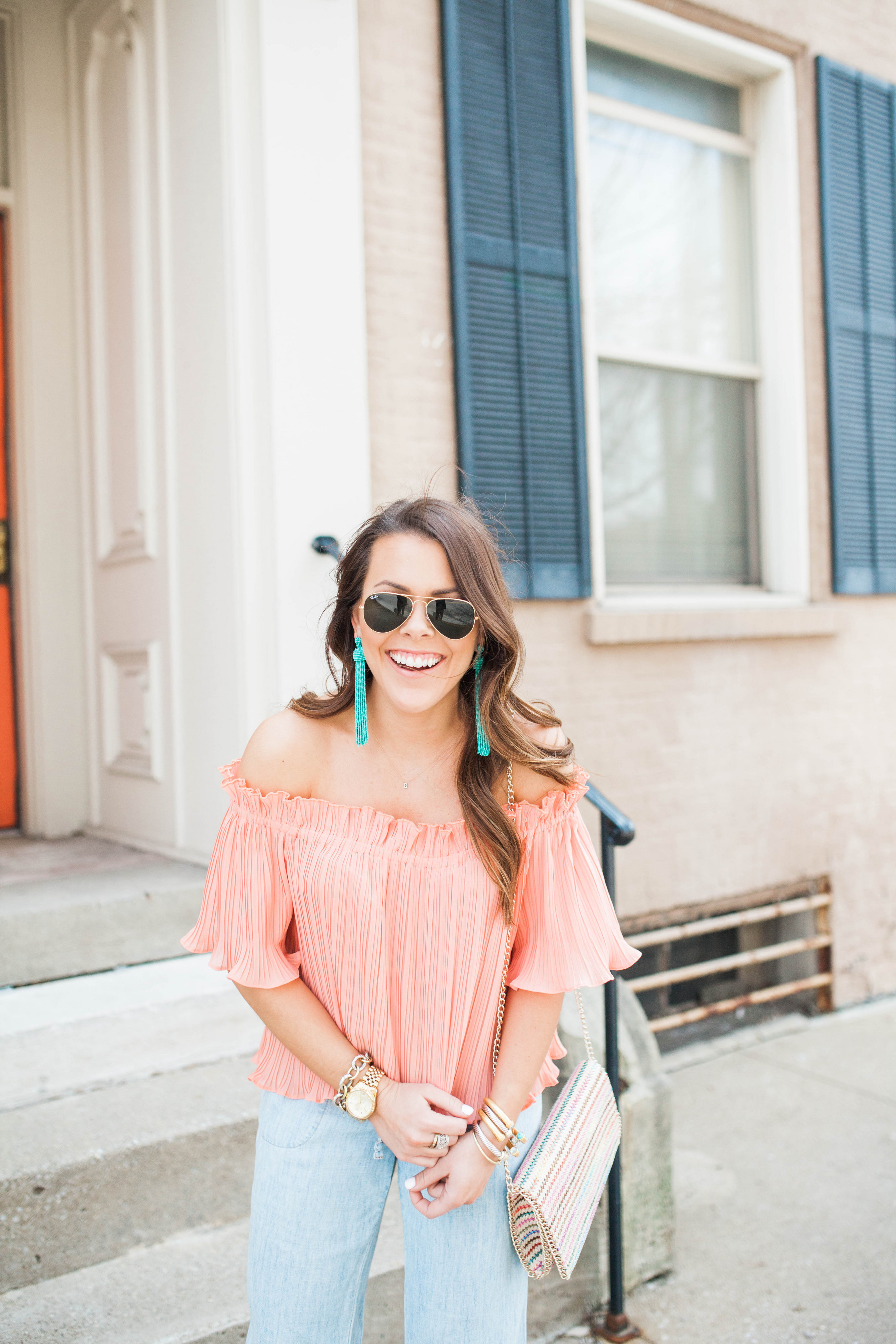 Pleated Off The Shoulder Top / Wide Leg Pants for Spring