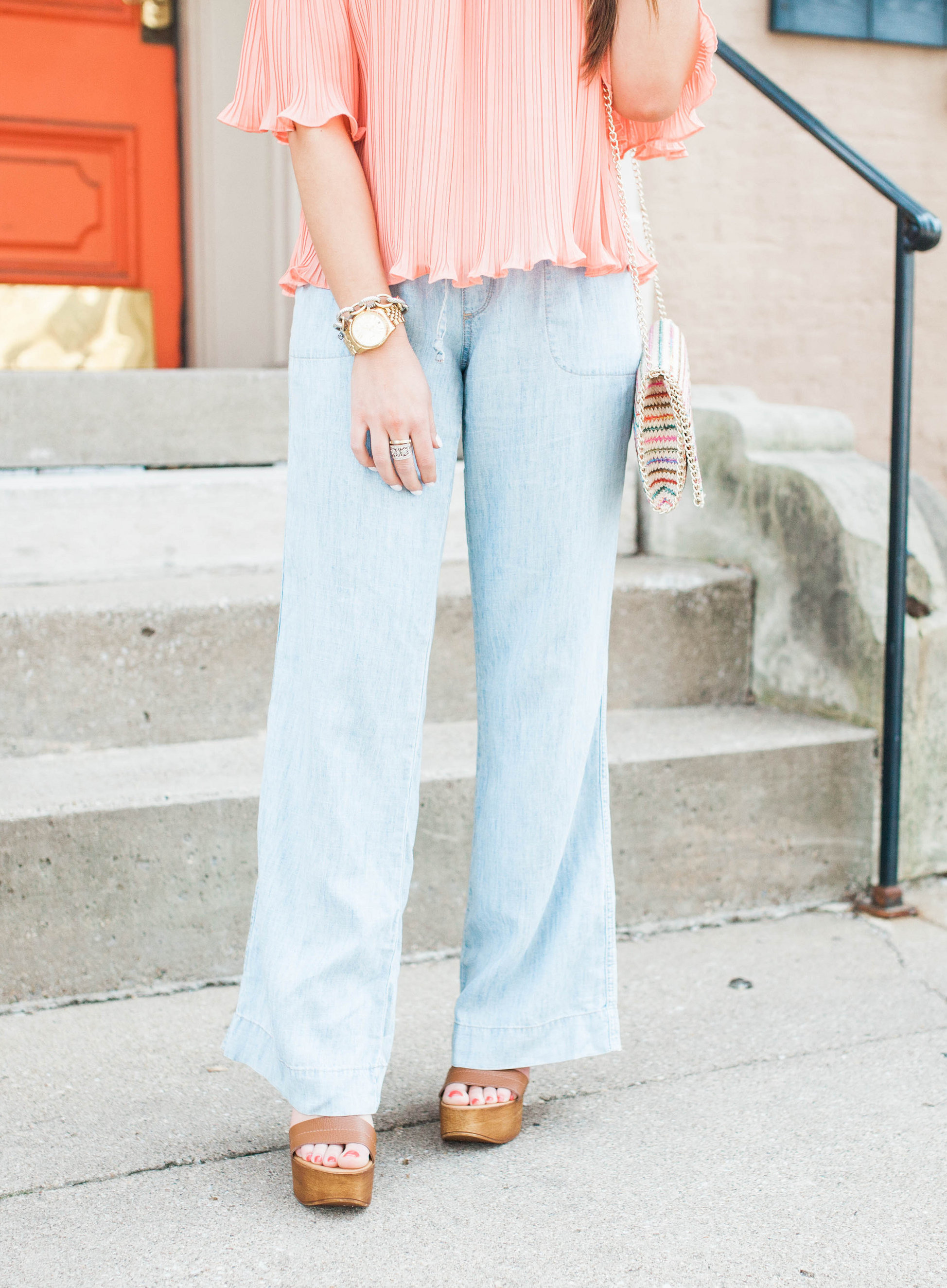 Pleated Off The Shoulder Top / Wide Leg Pants for Spring