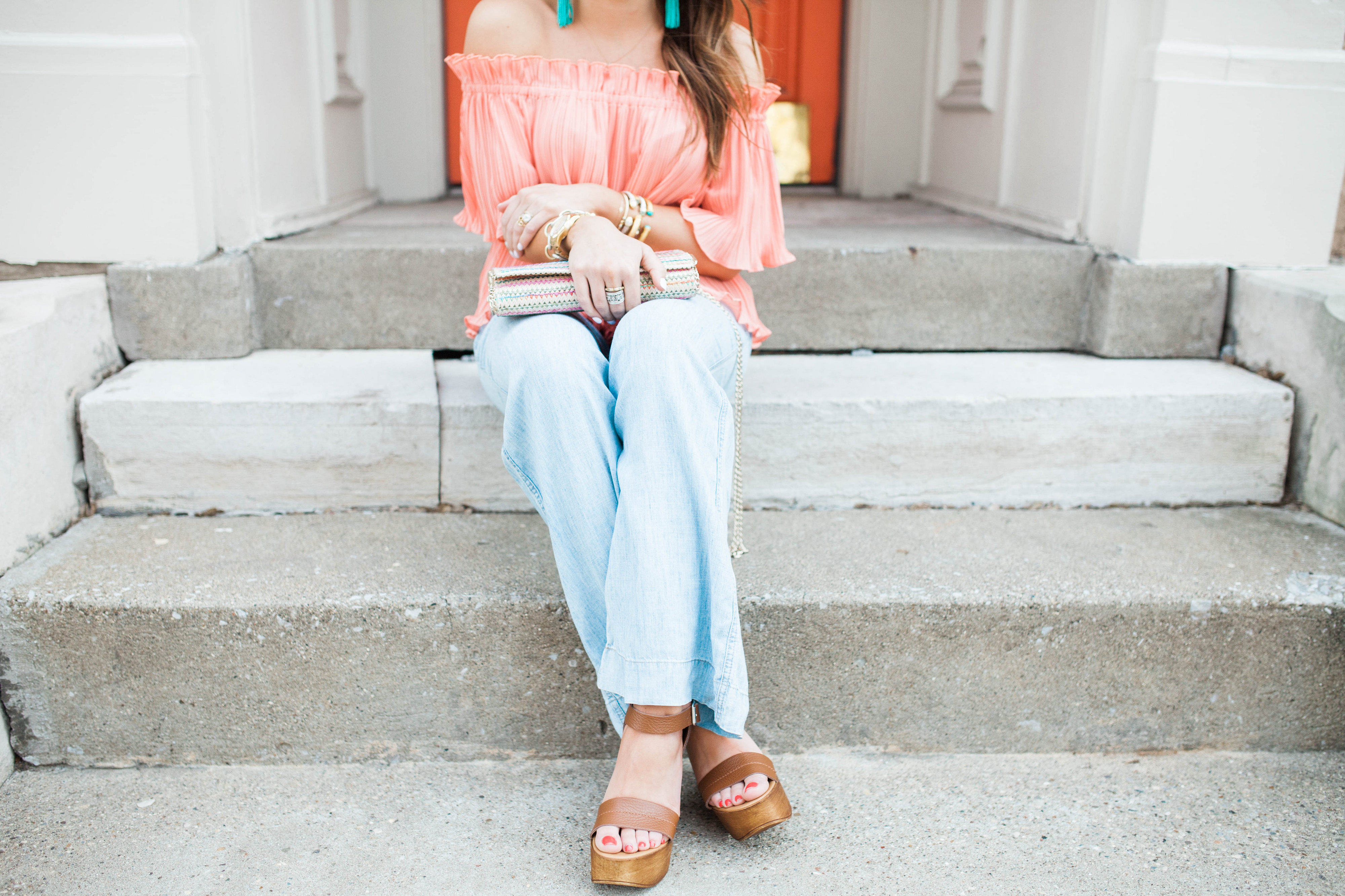 Pleated Off The Shoulder Top / Wide Leg Pants for Spring