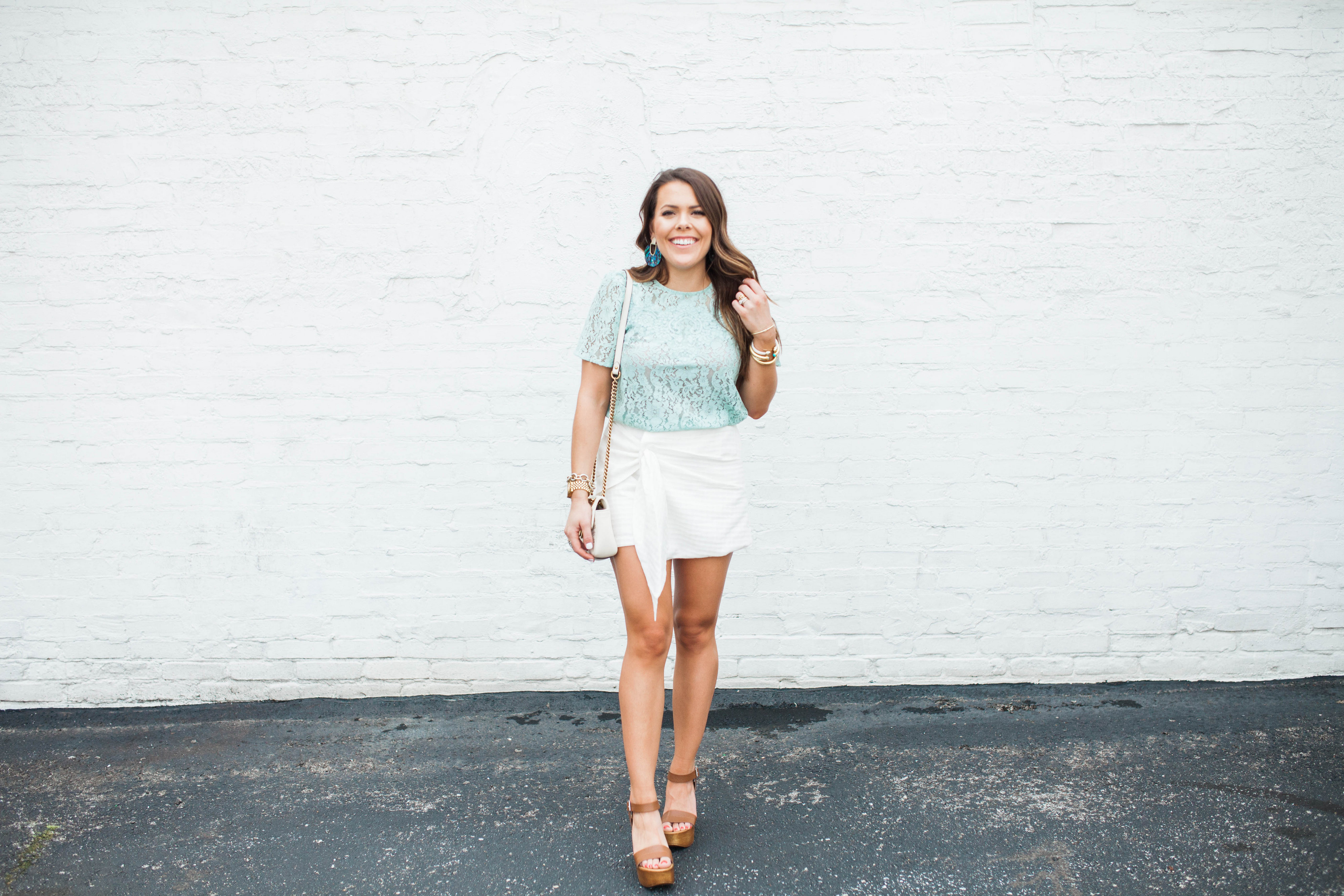 White Skort / Lace Top / Best Wedges for Spring