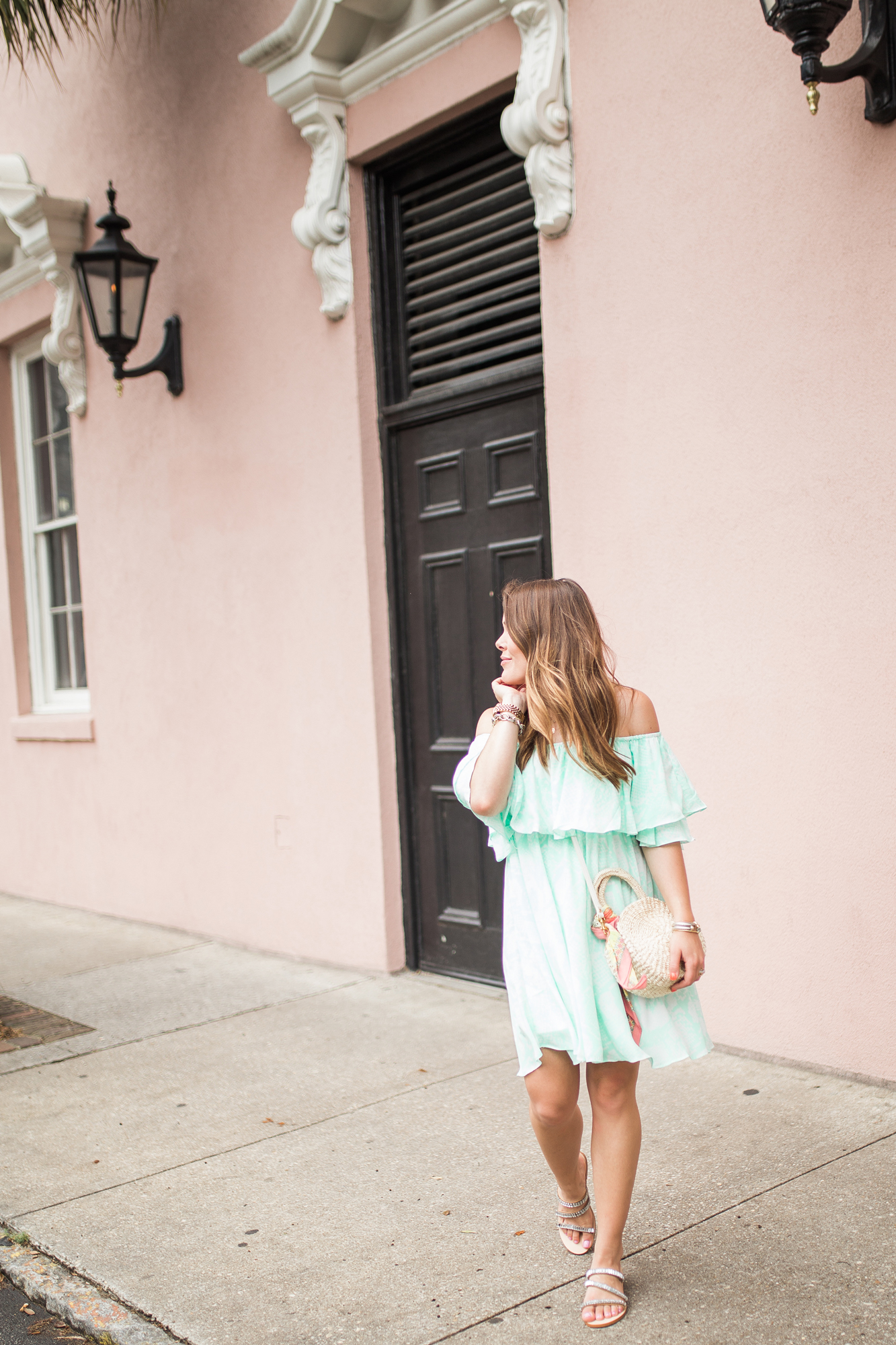 Mint Off The Shoulder Dress