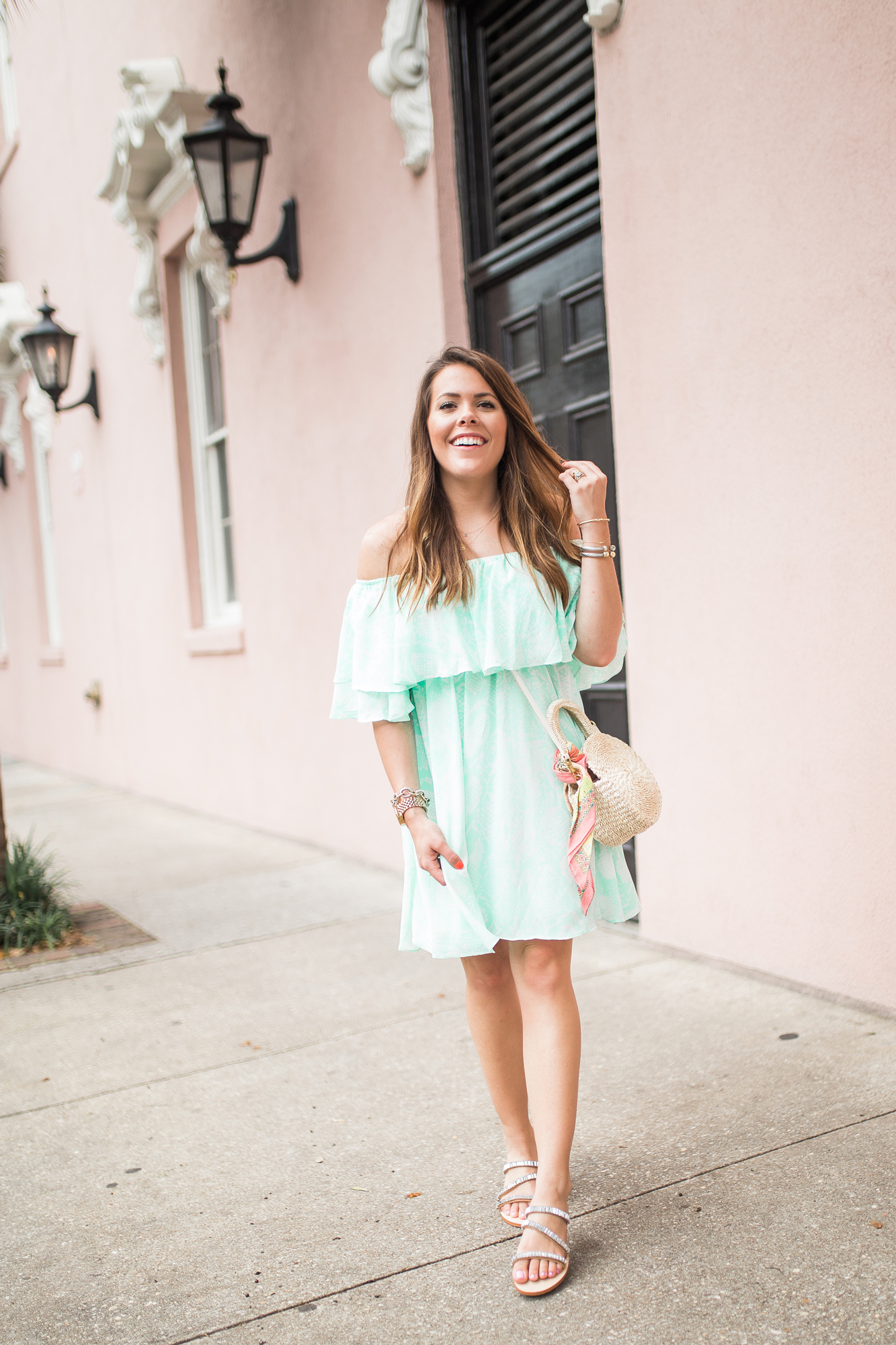 Mint Off The Shoulder Dress