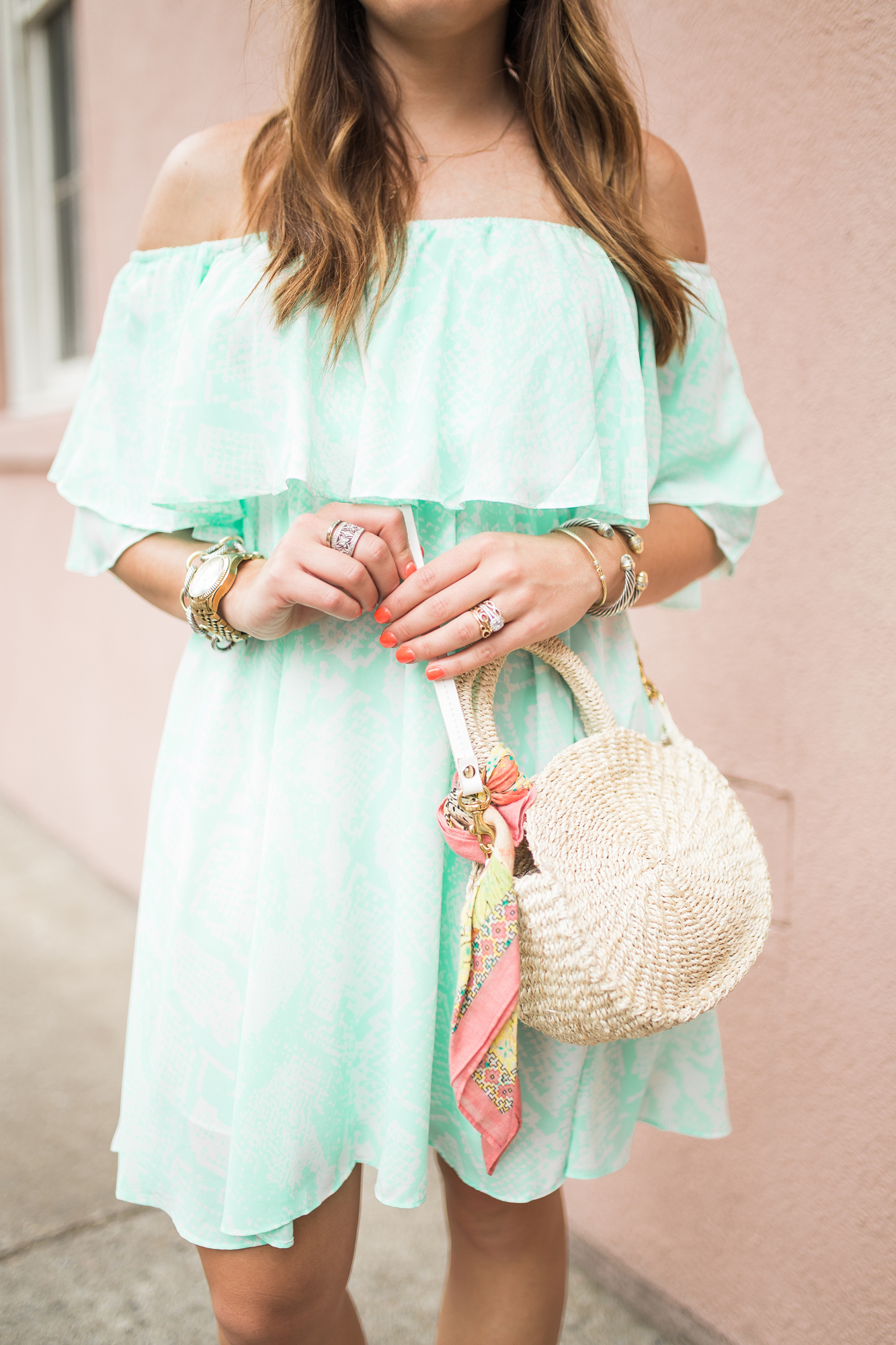 Mint Off The Shoulder Dress