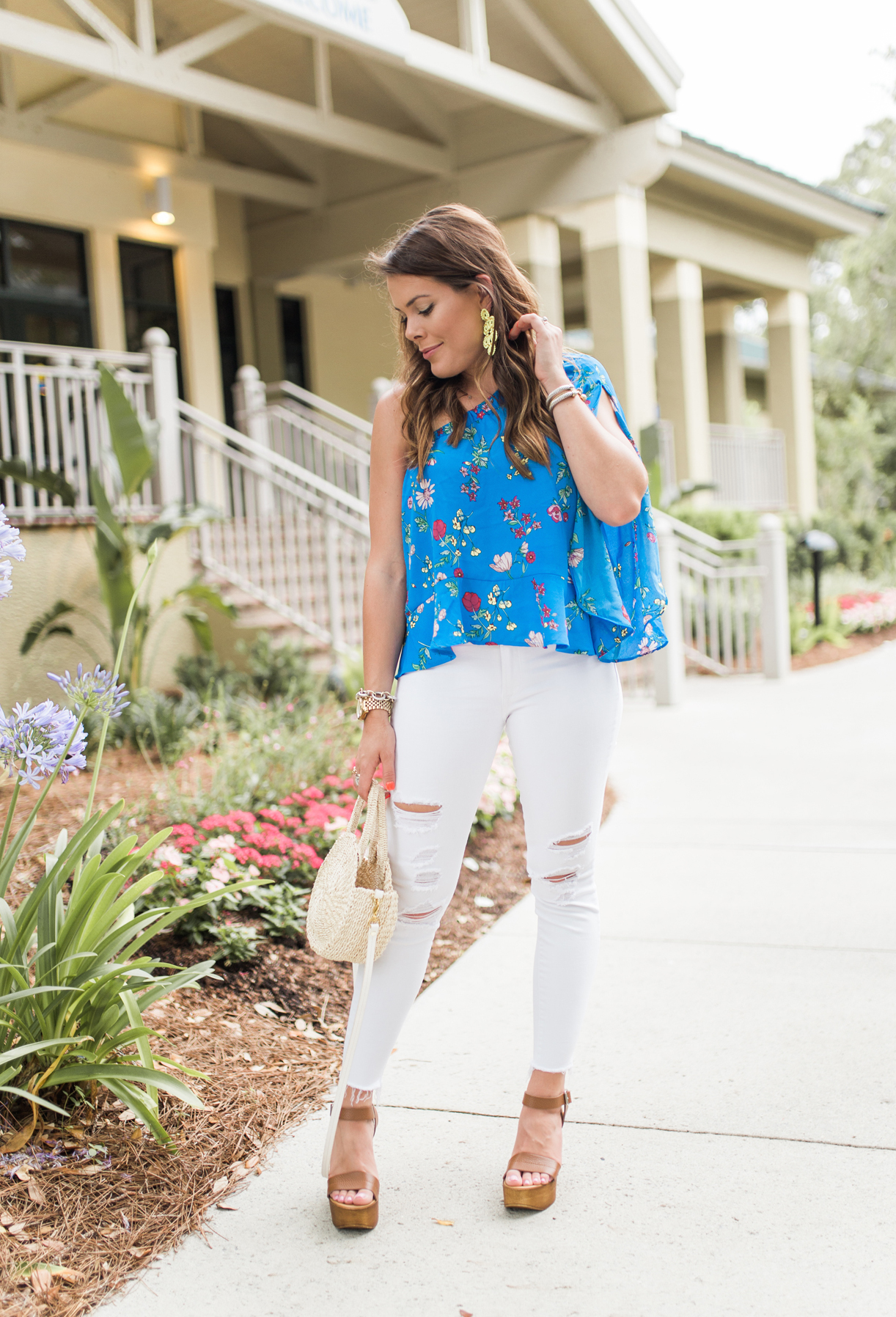 One Shoulder Floral Top