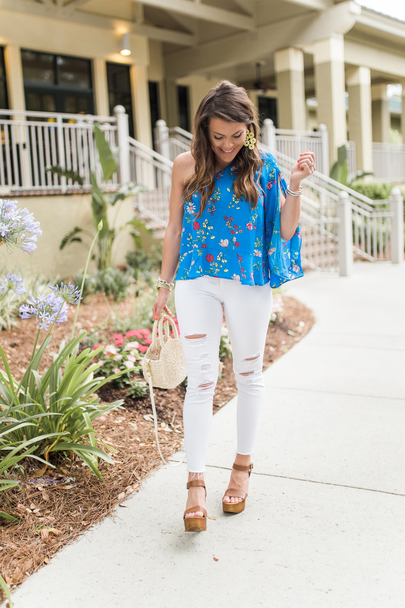 One Shoulder Floral Top