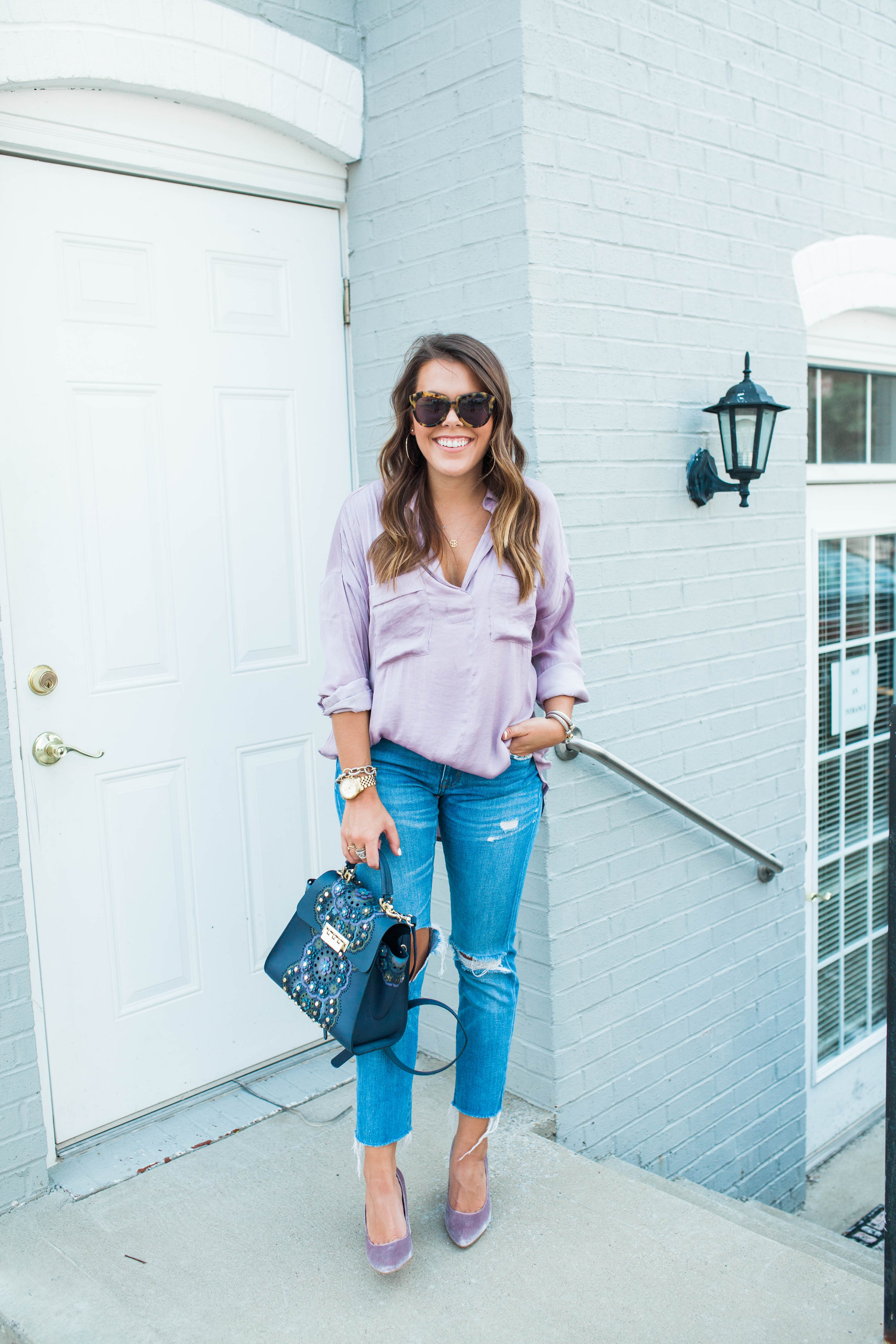 Silk Blouse Boyfriend Jeans. Summer to fall style 