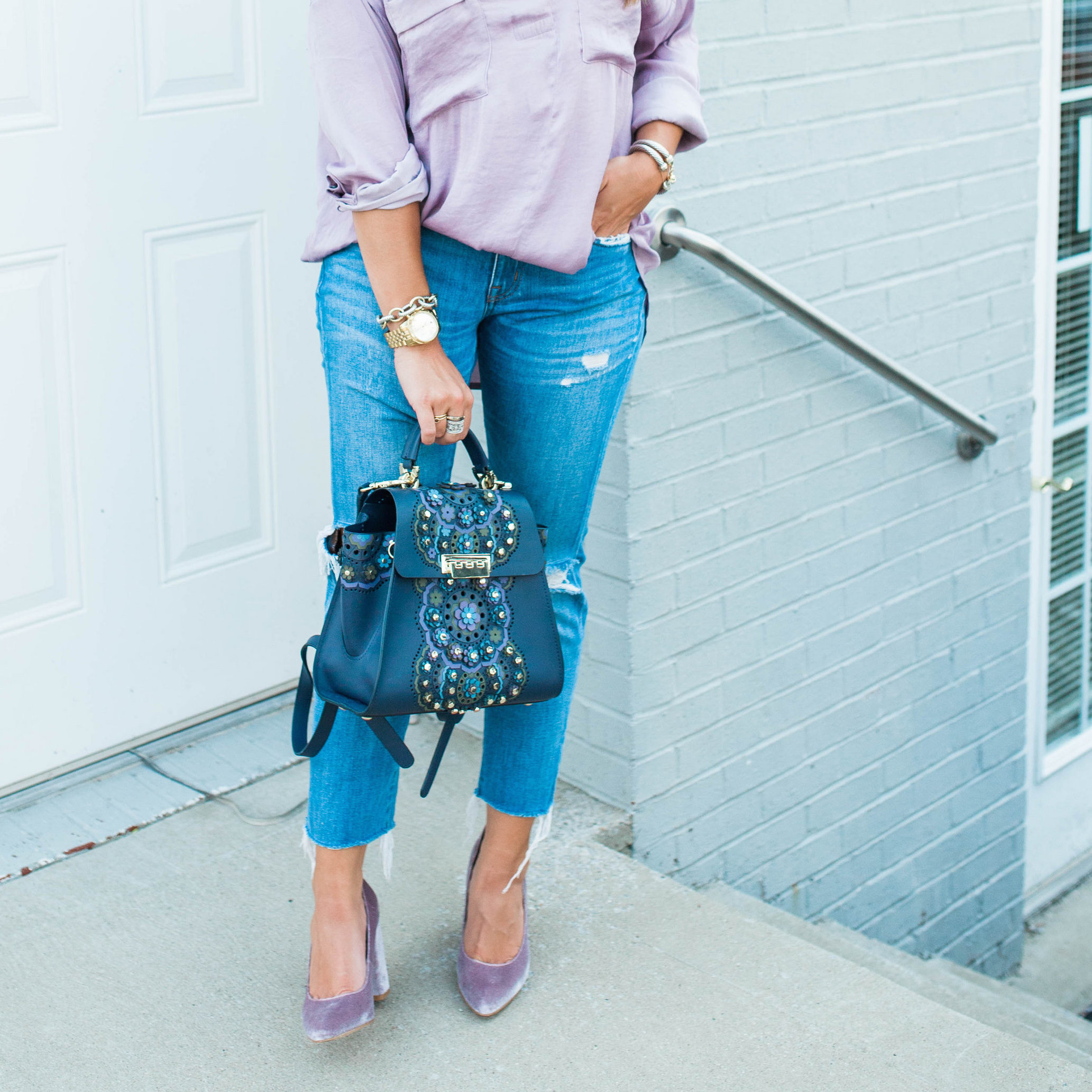 Silk Blouse Boyfriend Jeans. Summer to fall style 