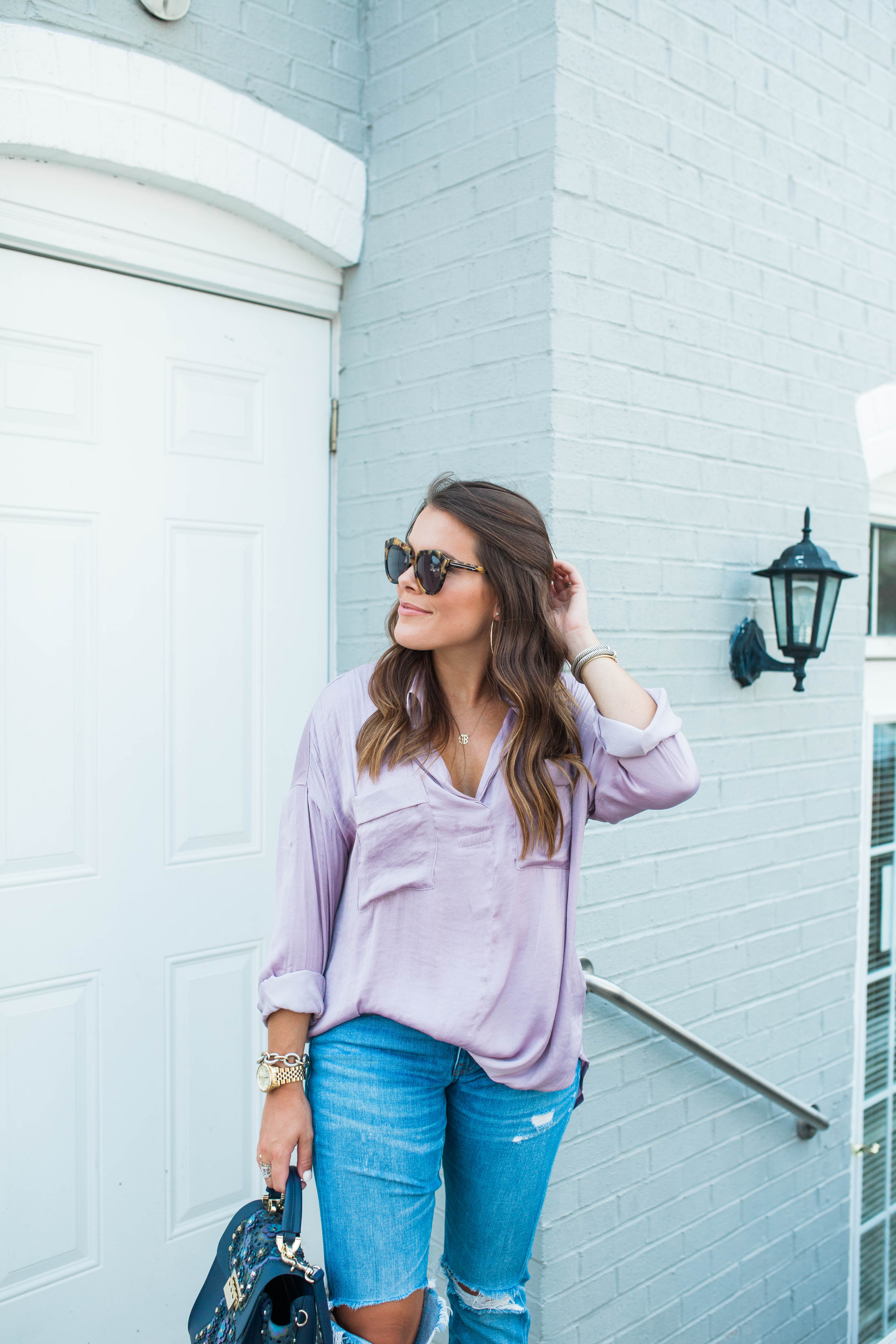 Silk Blouse Boyfriend Jeans. Summer to fall style 