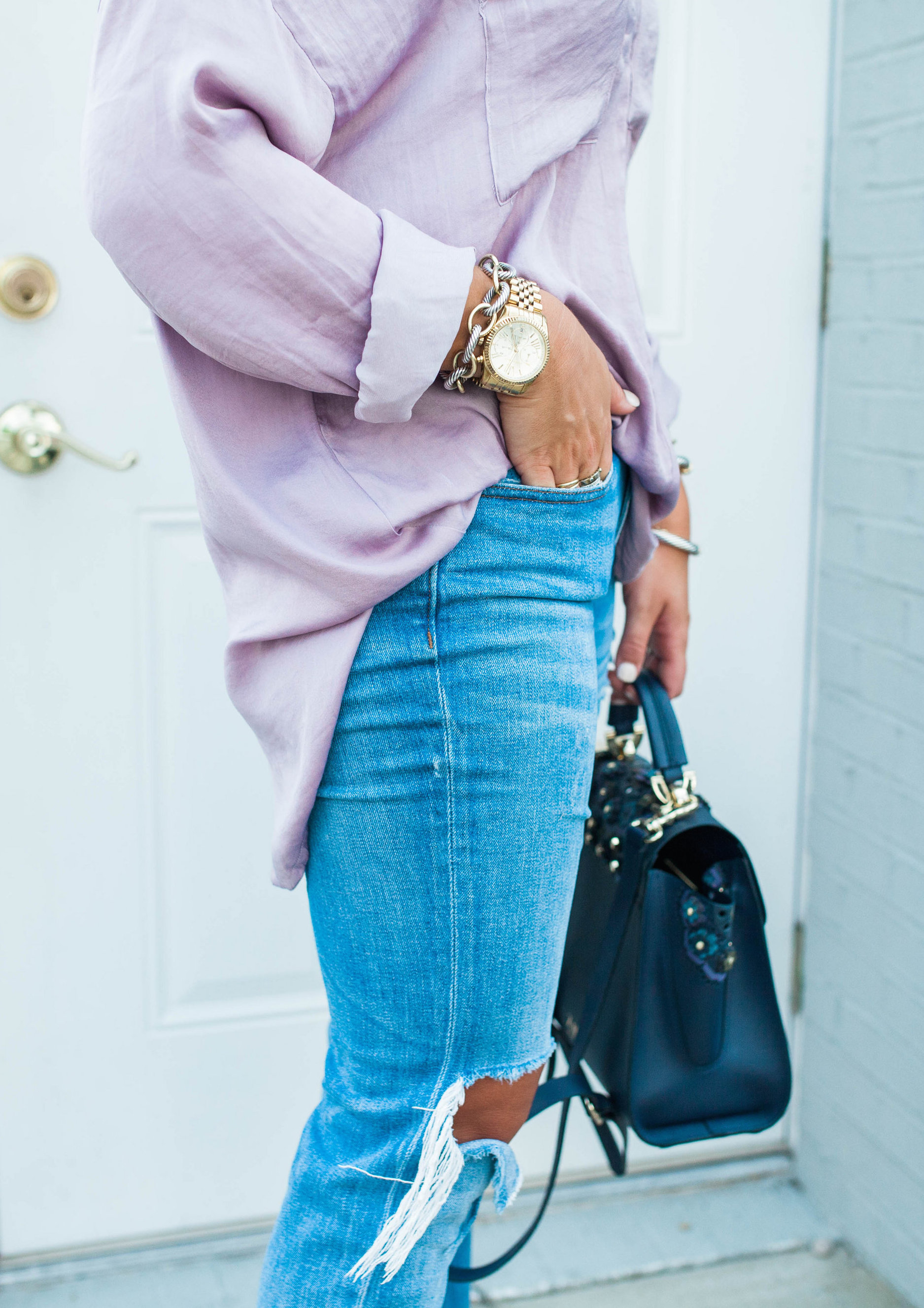 Silk Blouse Boyfriend Jeans. Summer to fall style 