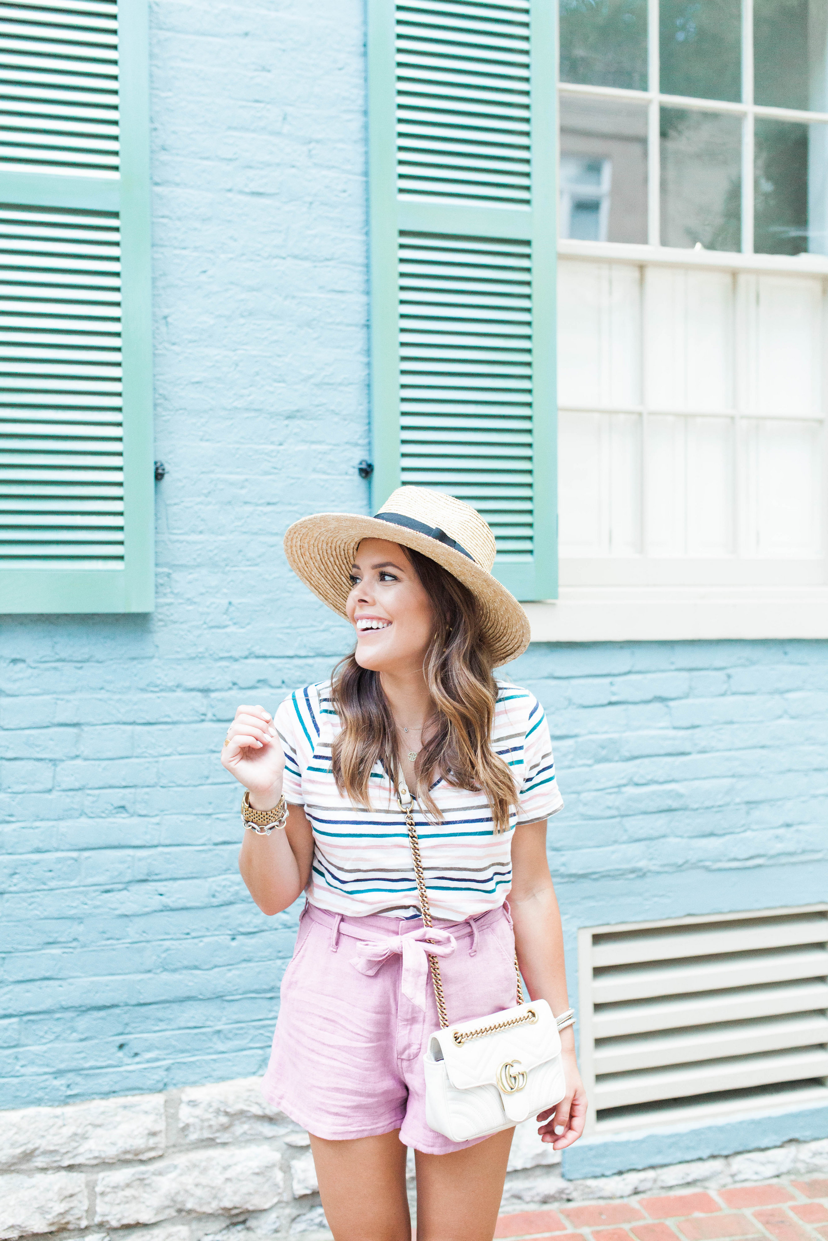 Late summer outfit / stripe tee / straw hat