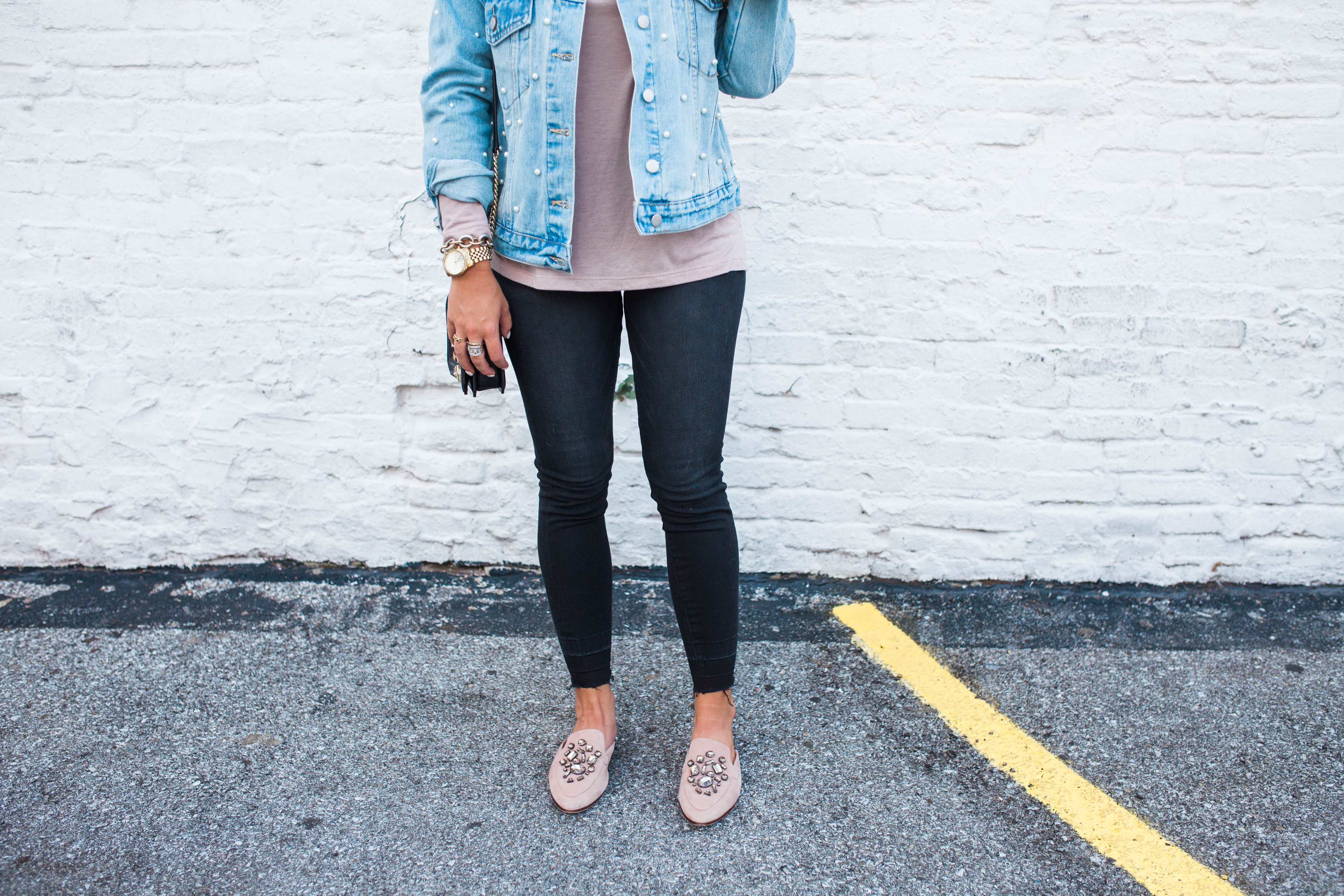 Pearl Denim Jacket / Casual Fall Outfit 