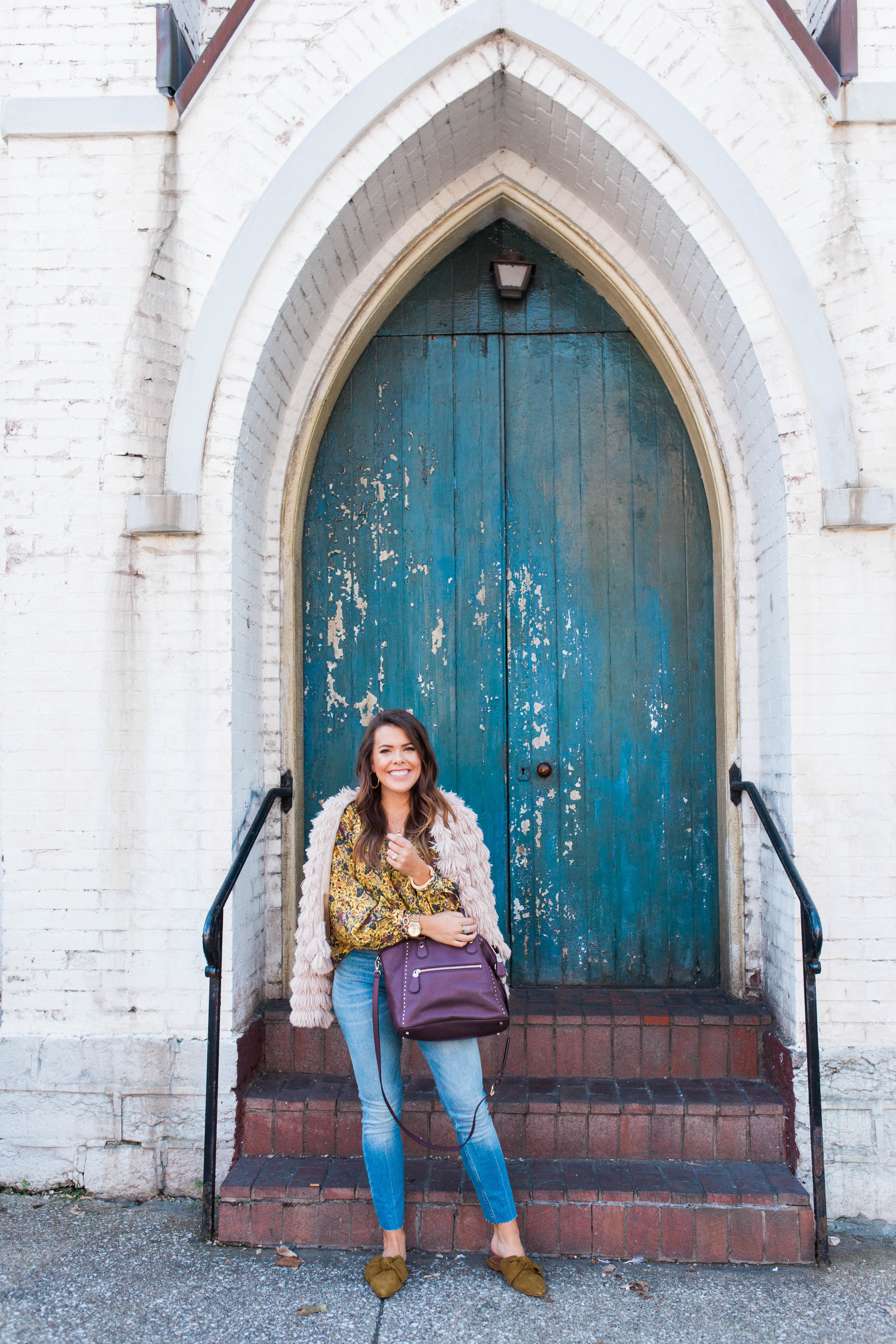 Fun fall outerwear / Fall floral blouse 