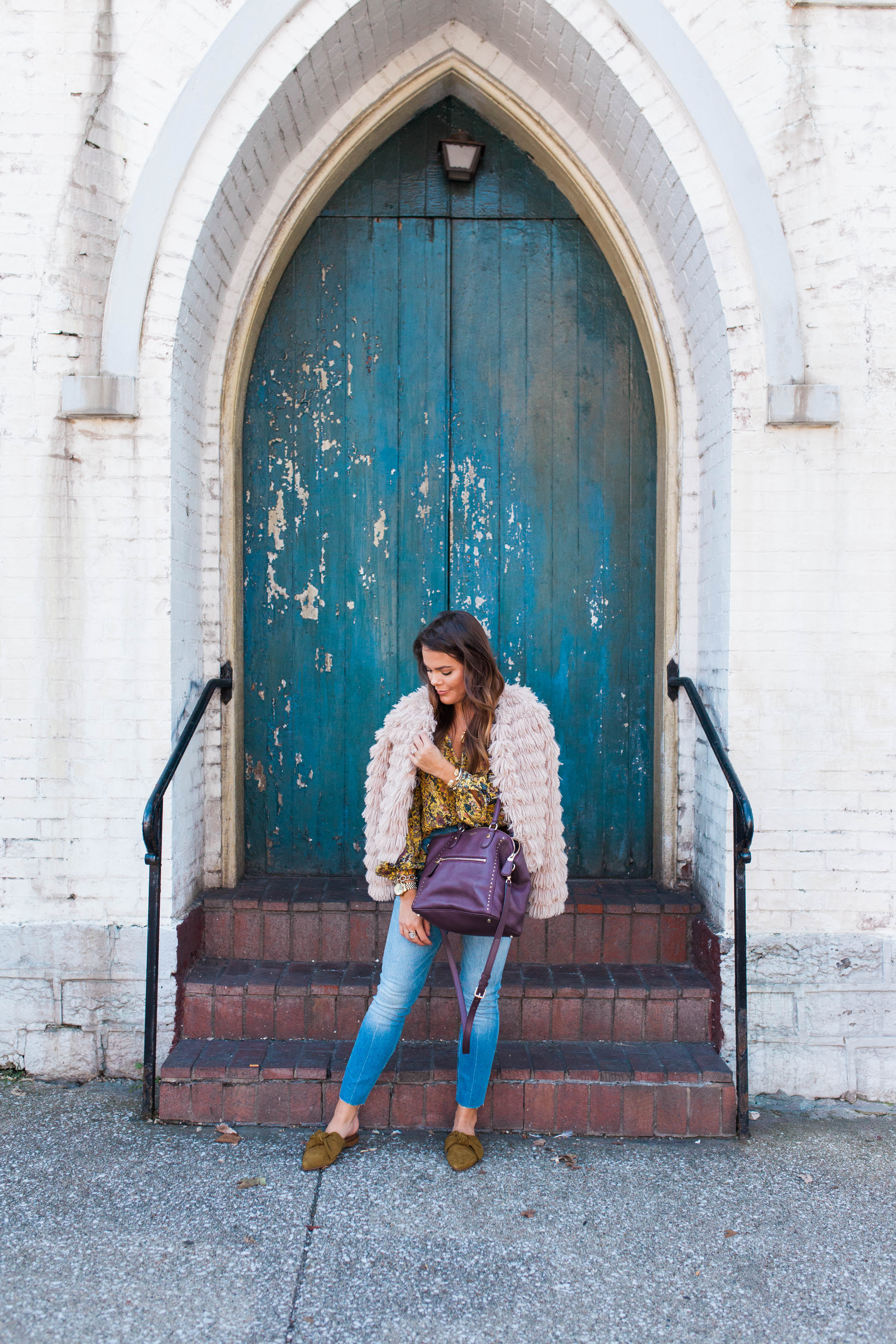 Fun fall outerwear / Fall floral blouse 