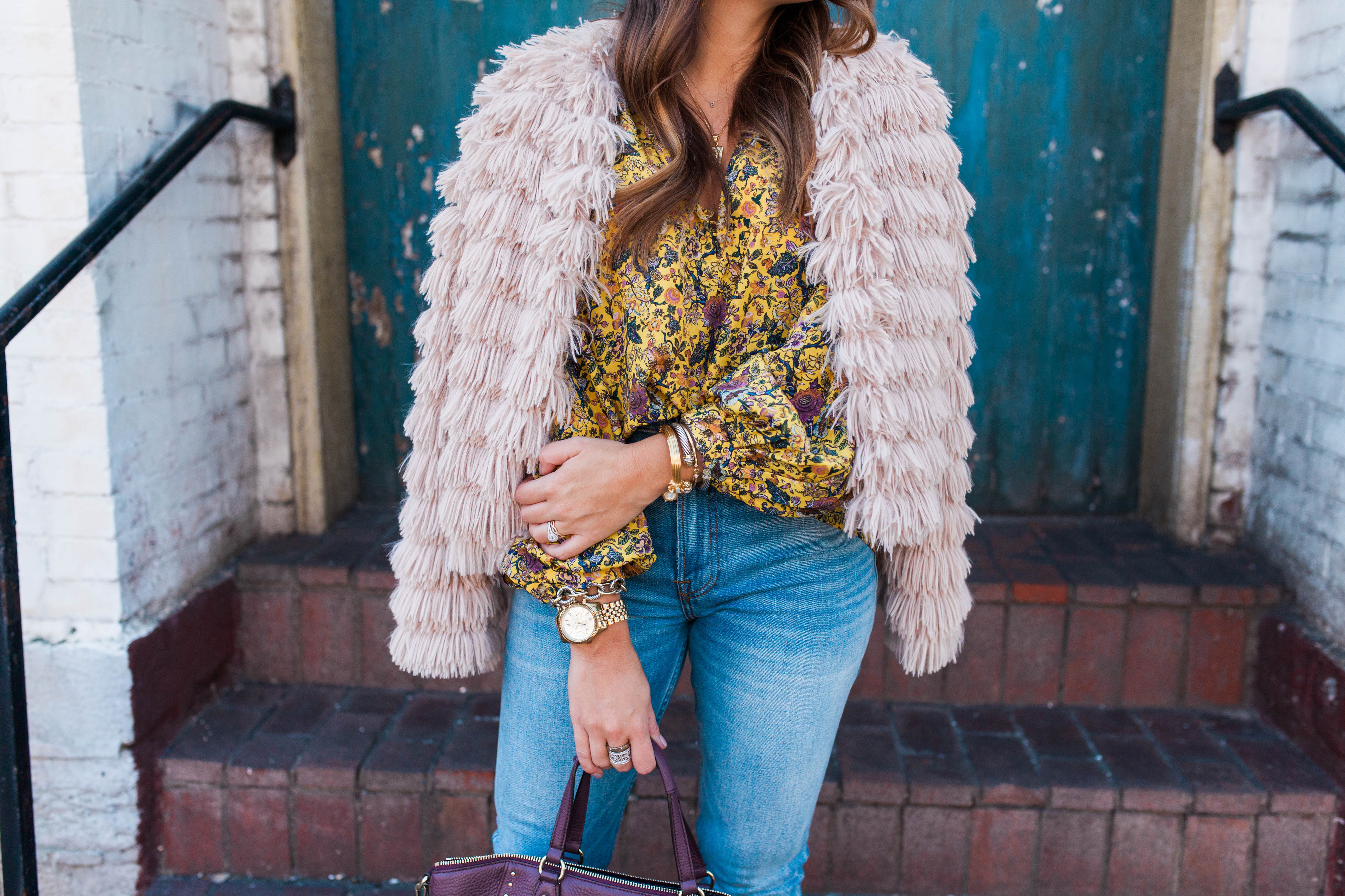 Fun fall outerwear / Fall floral blouse 