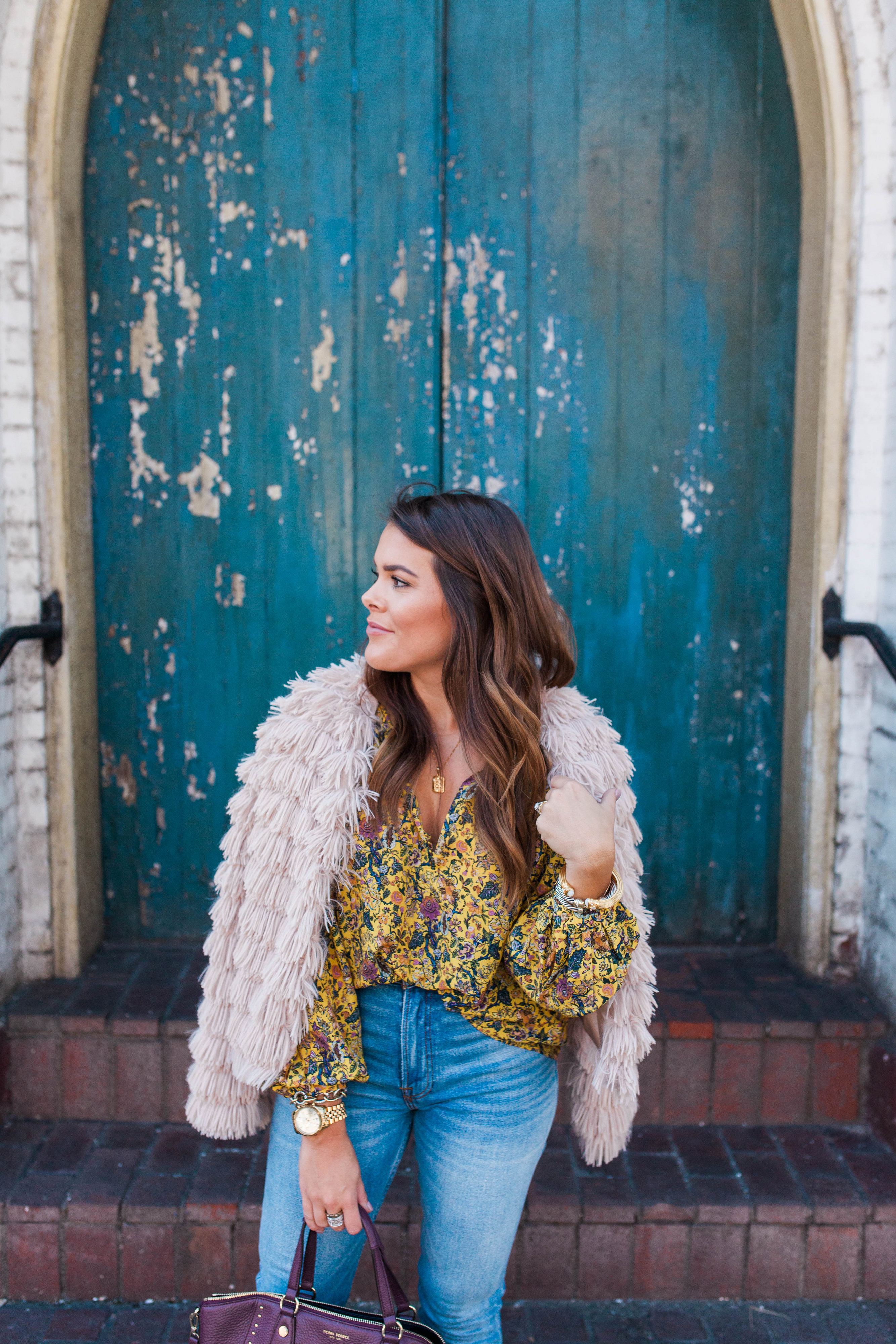 Fun fall outerwear / Fall floral blouse 