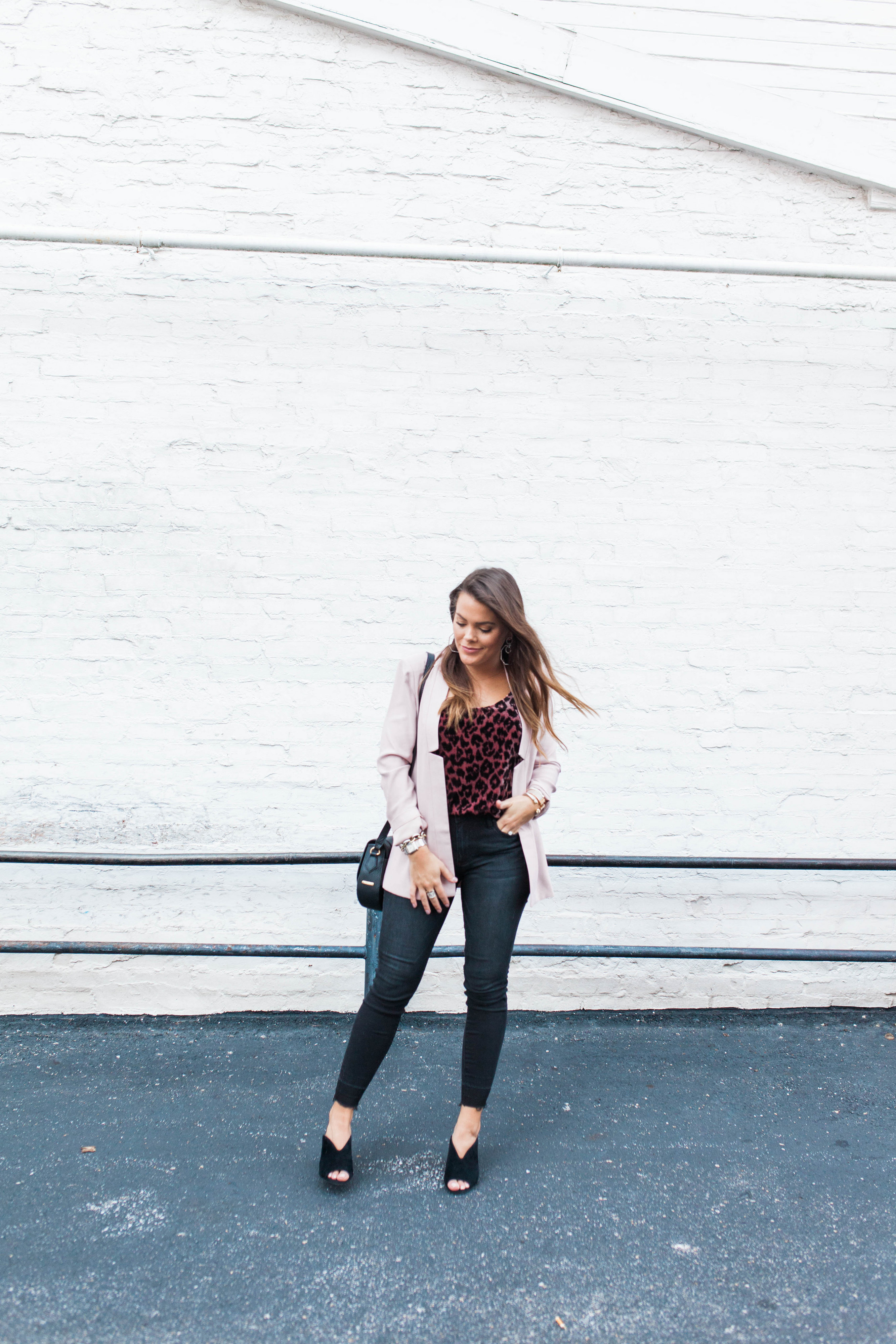 Blush blazer for fall / leopard velvet tank