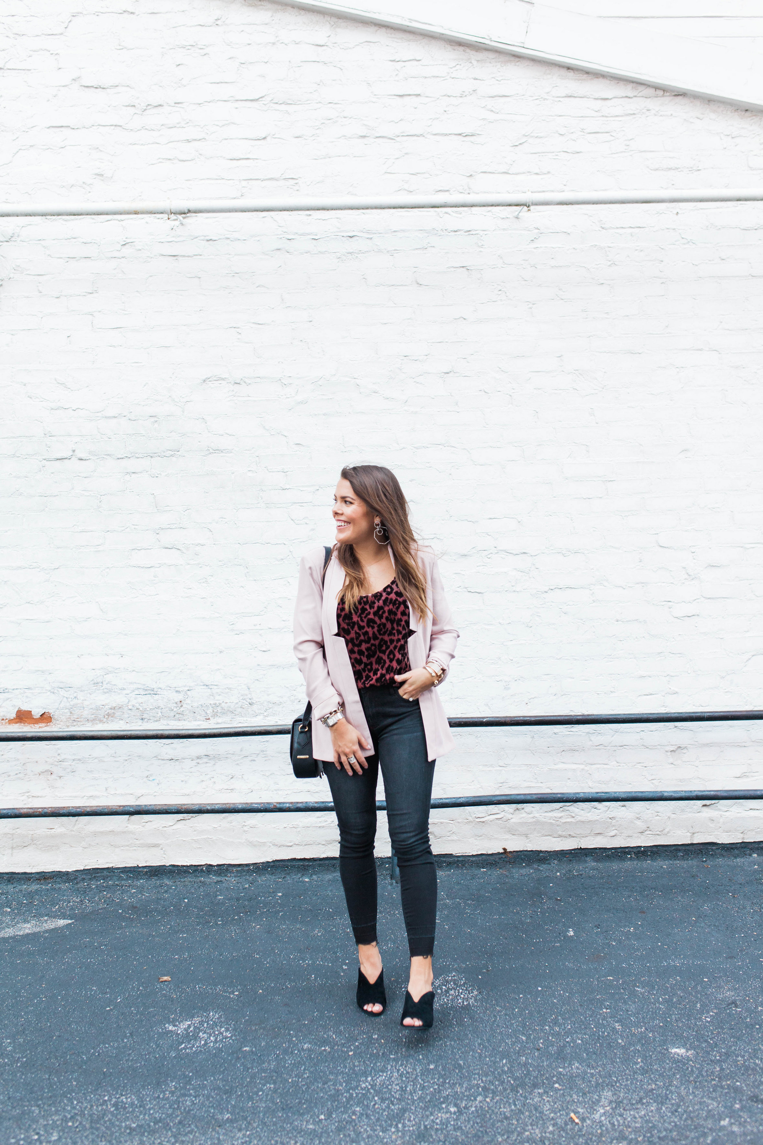 Blush blazer for fall / leopard velvet tank