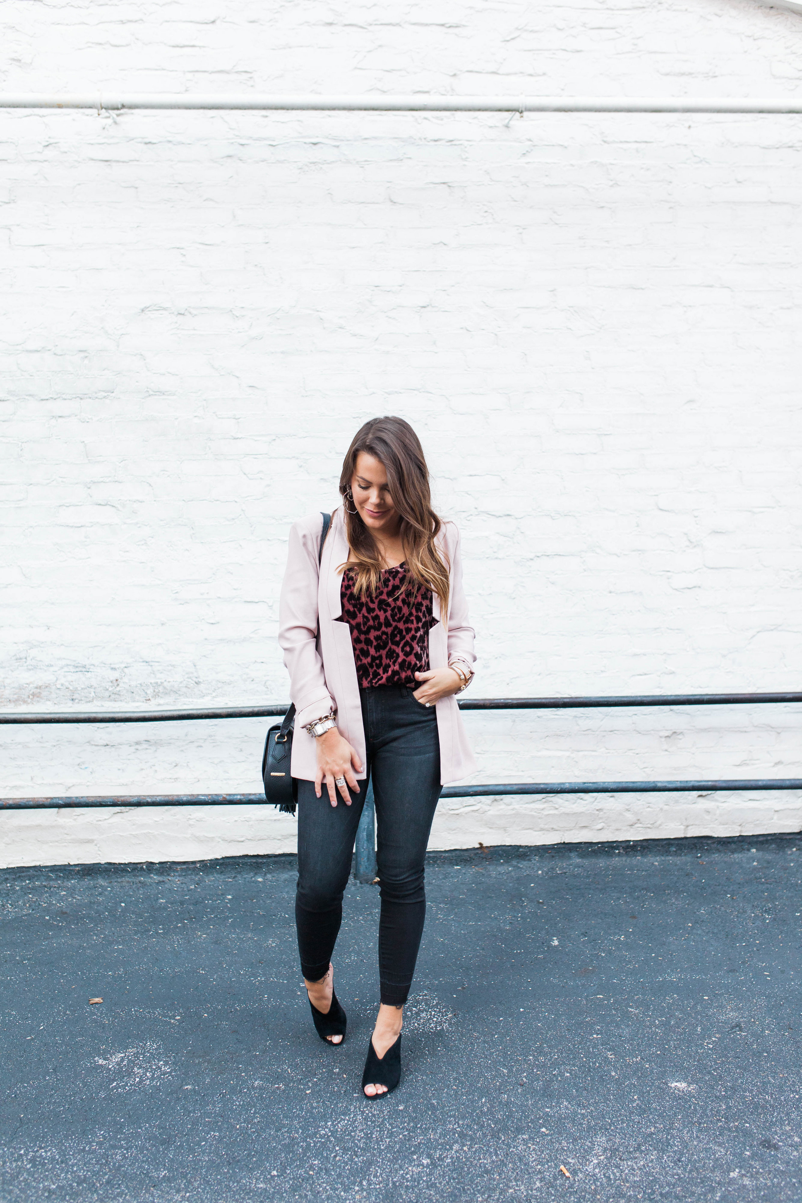 Blush blazer for fall / leopard velvet tank