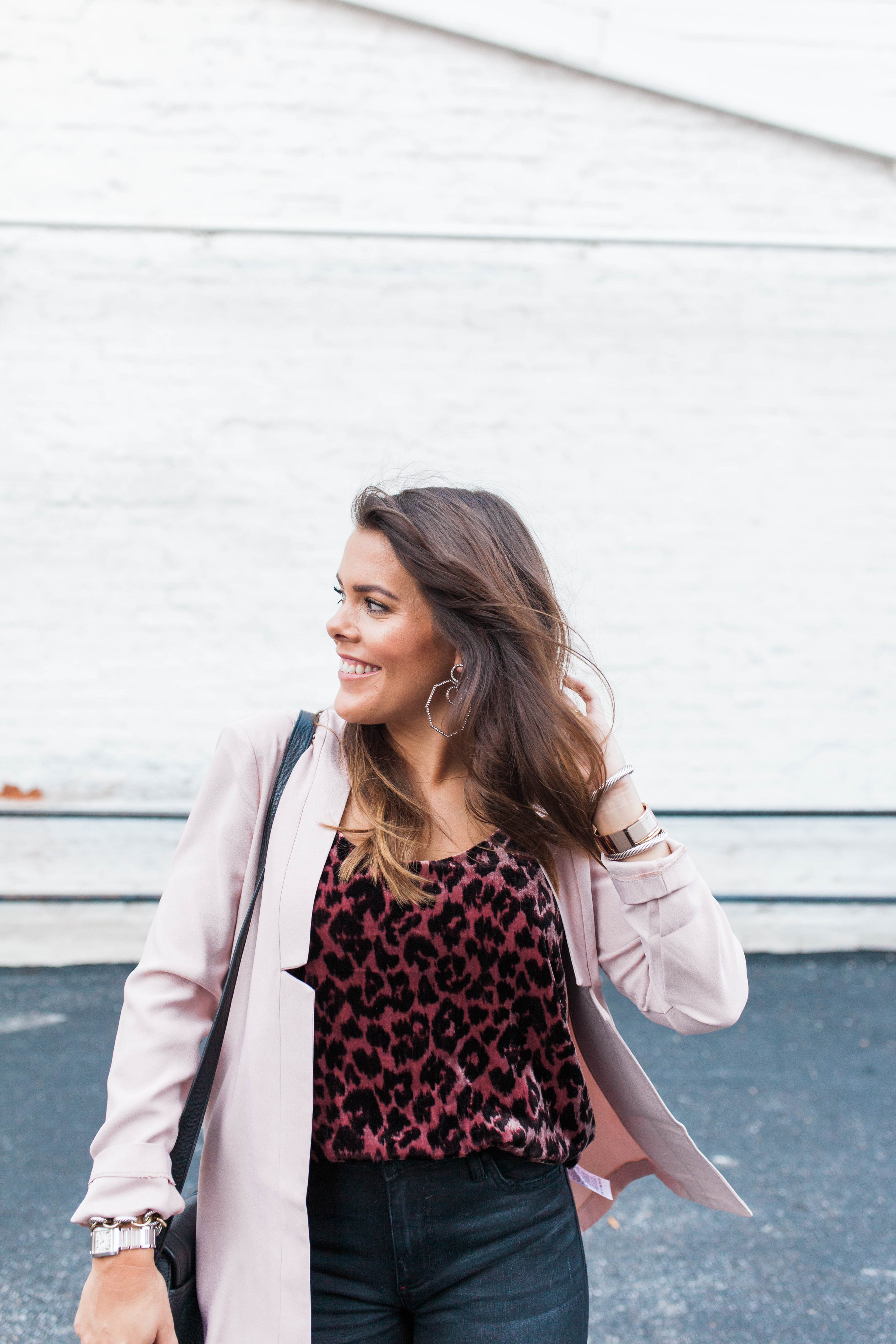 Blush blazer for fall / leopard velvet tank