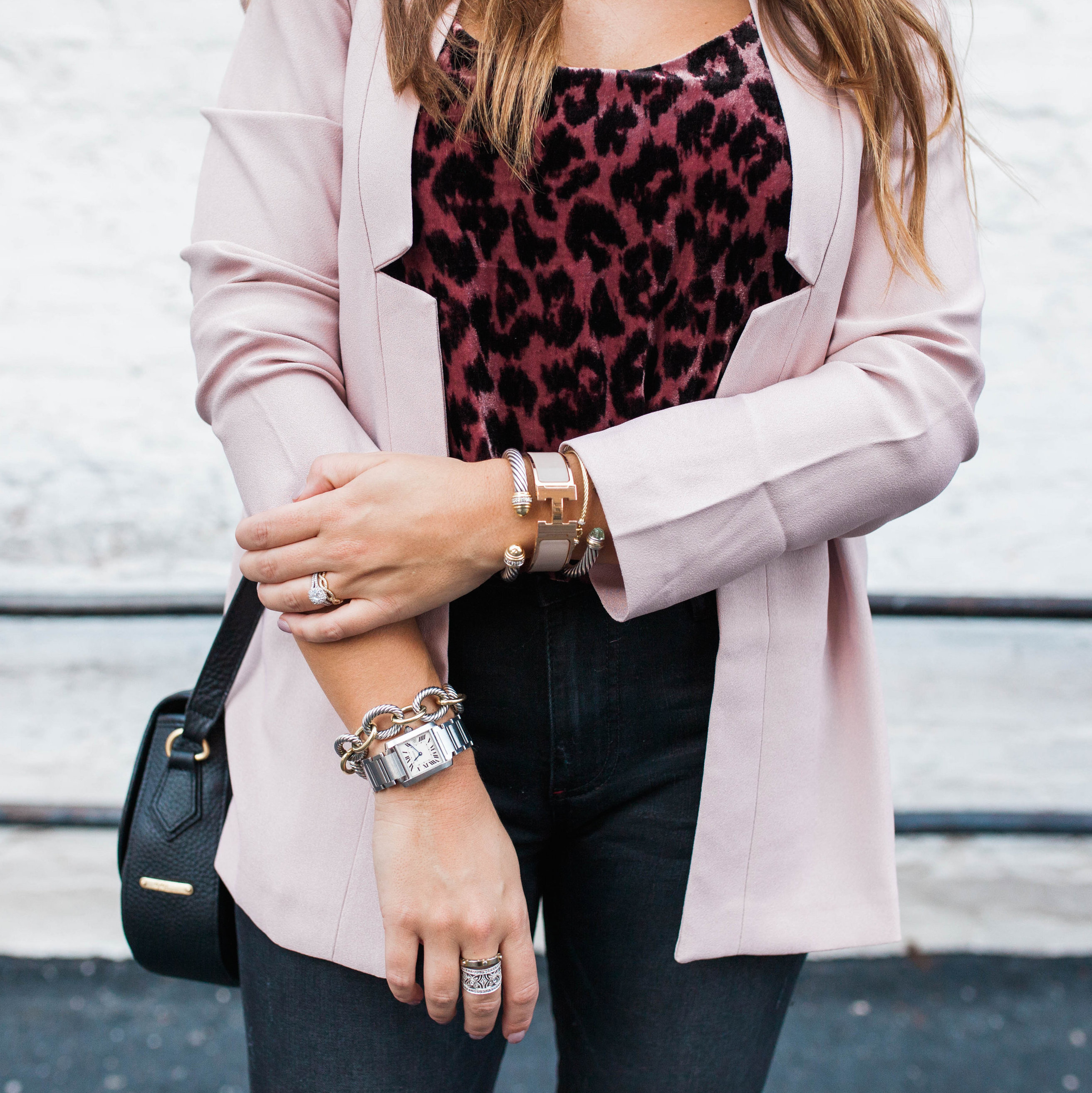 Blush blazer for fall / leopard velvet tank