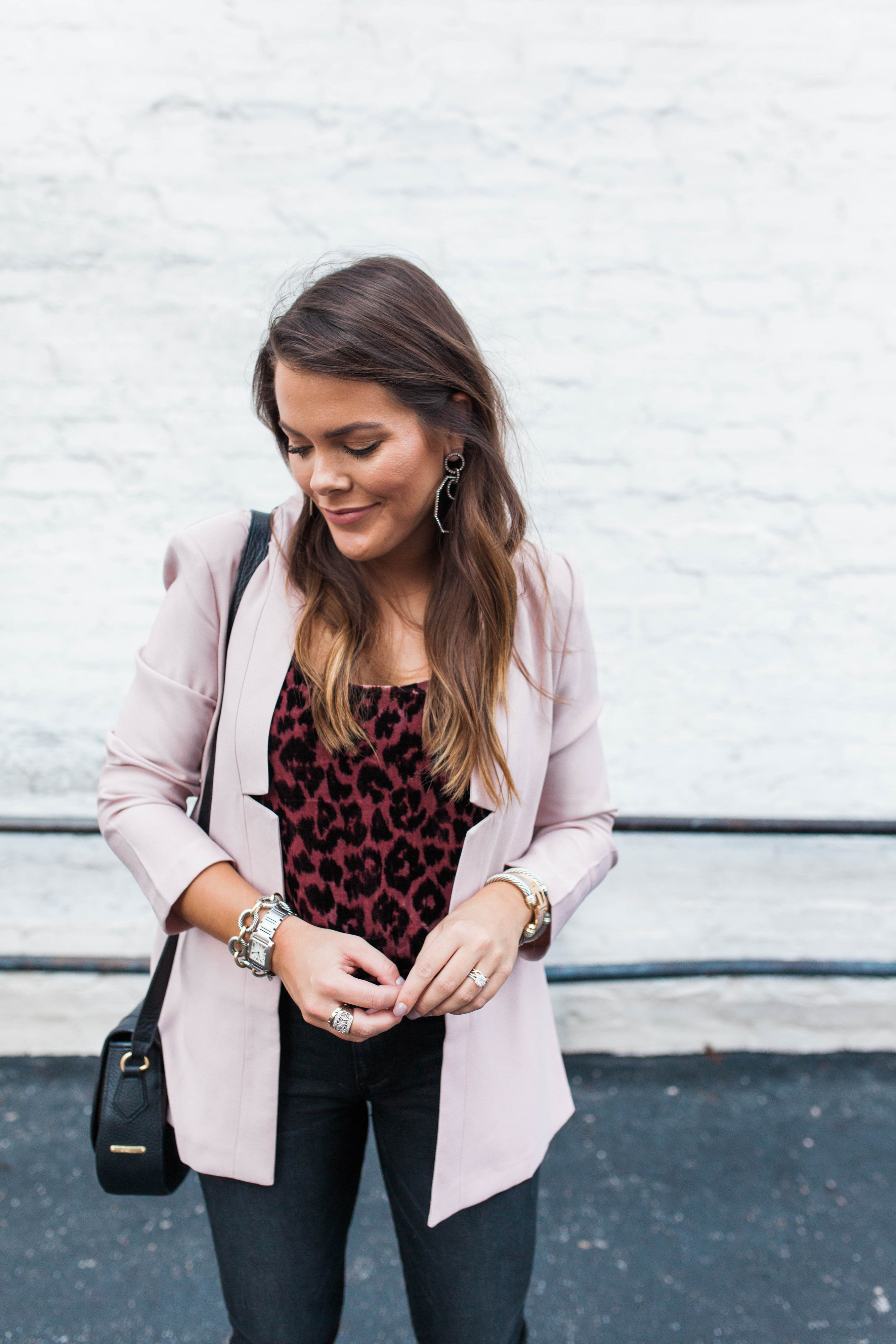 Blush blazer for fall / leopard velvet tank