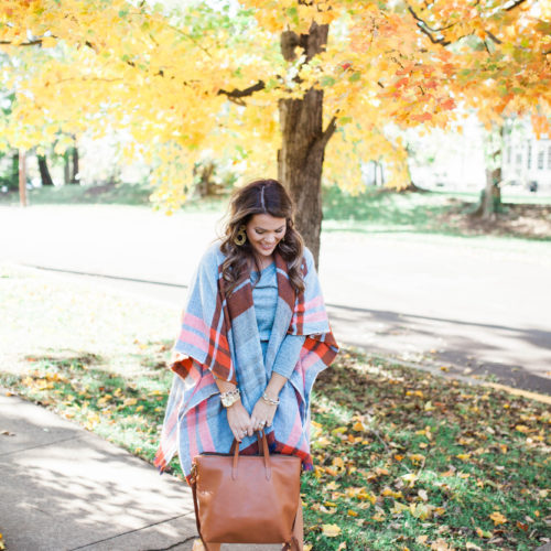 Fall Outfit Idea / Ft. A plaid poncho & casual long sleeve dress