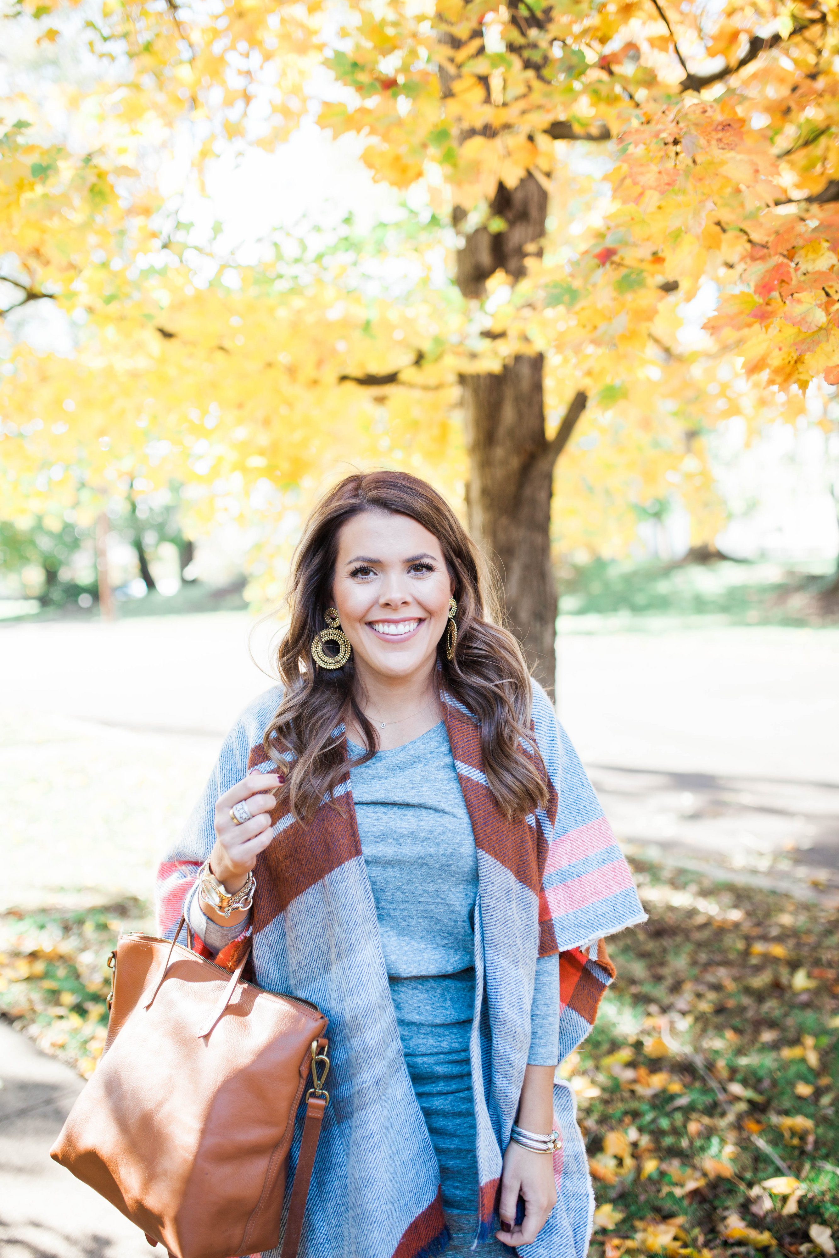 Fall Outfit Idea / Ft. A plaid poncho & casual long sleeve dress