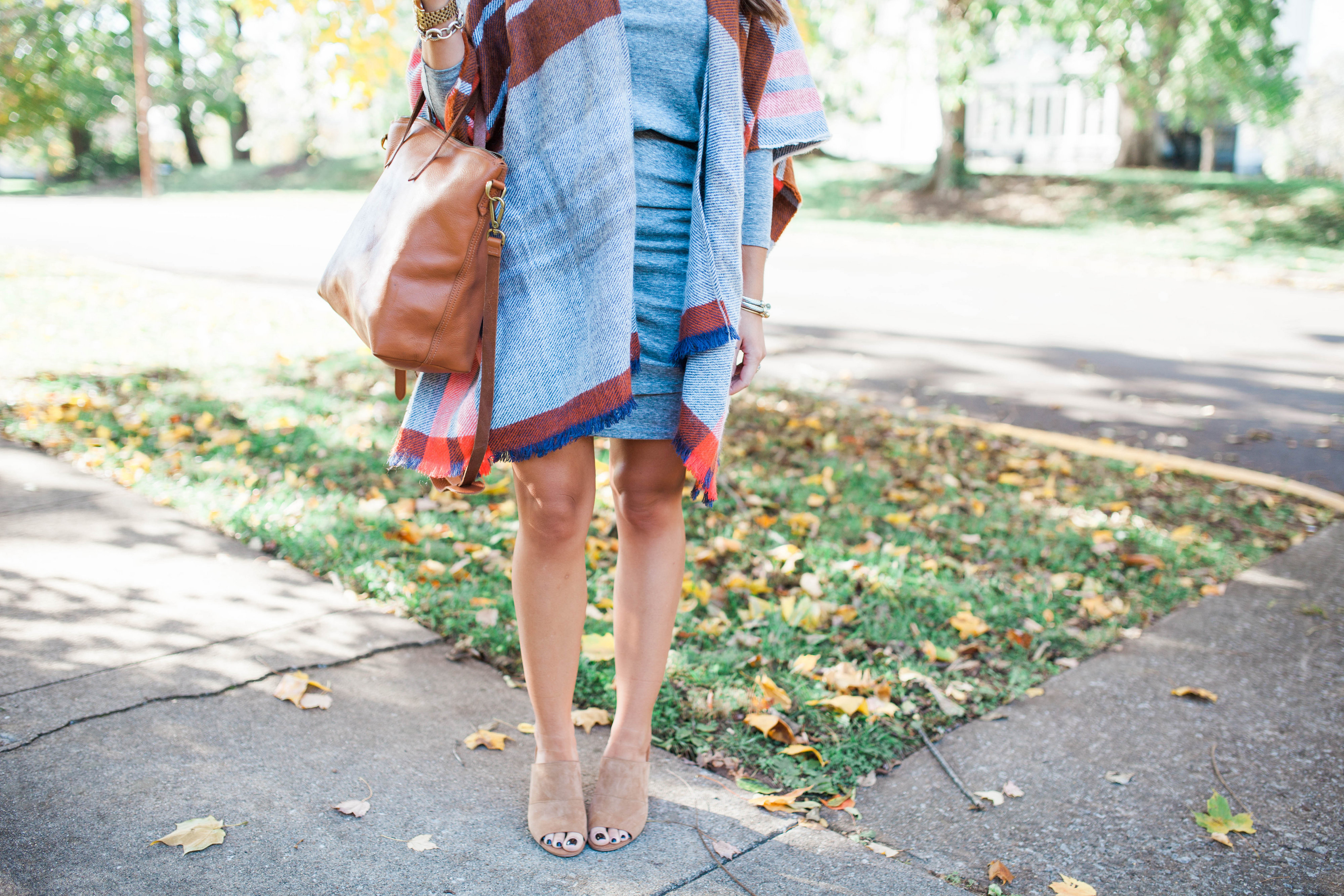 Fall Outfit Idea / Ft. A plaid poncho & casual long sleeve dress