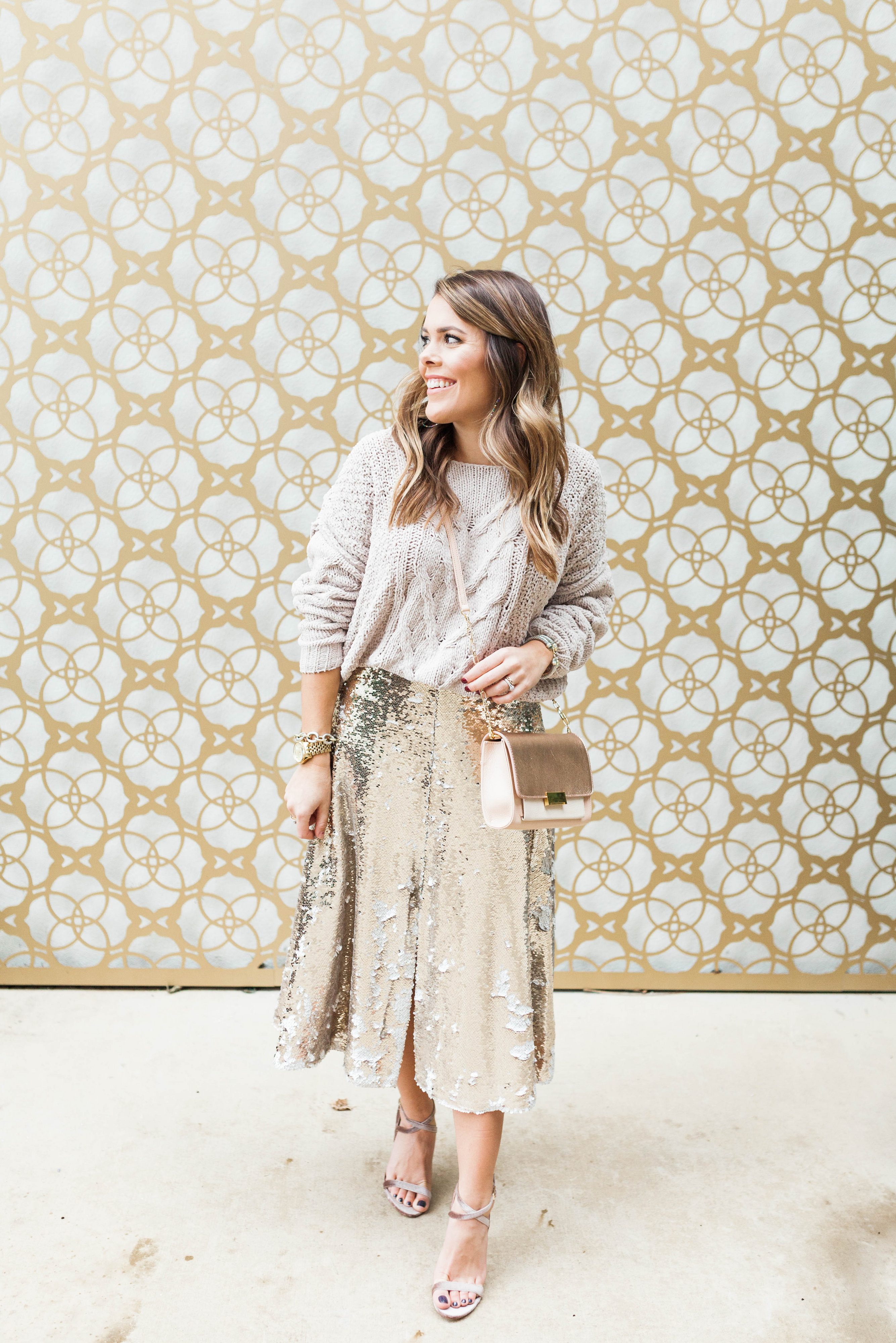 Eliza J Sequin Midi Skirt / Holiday Outfit Idea