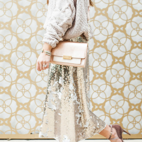 Eliza J Sequin Midi Skirt / Holiday Outfit Idea