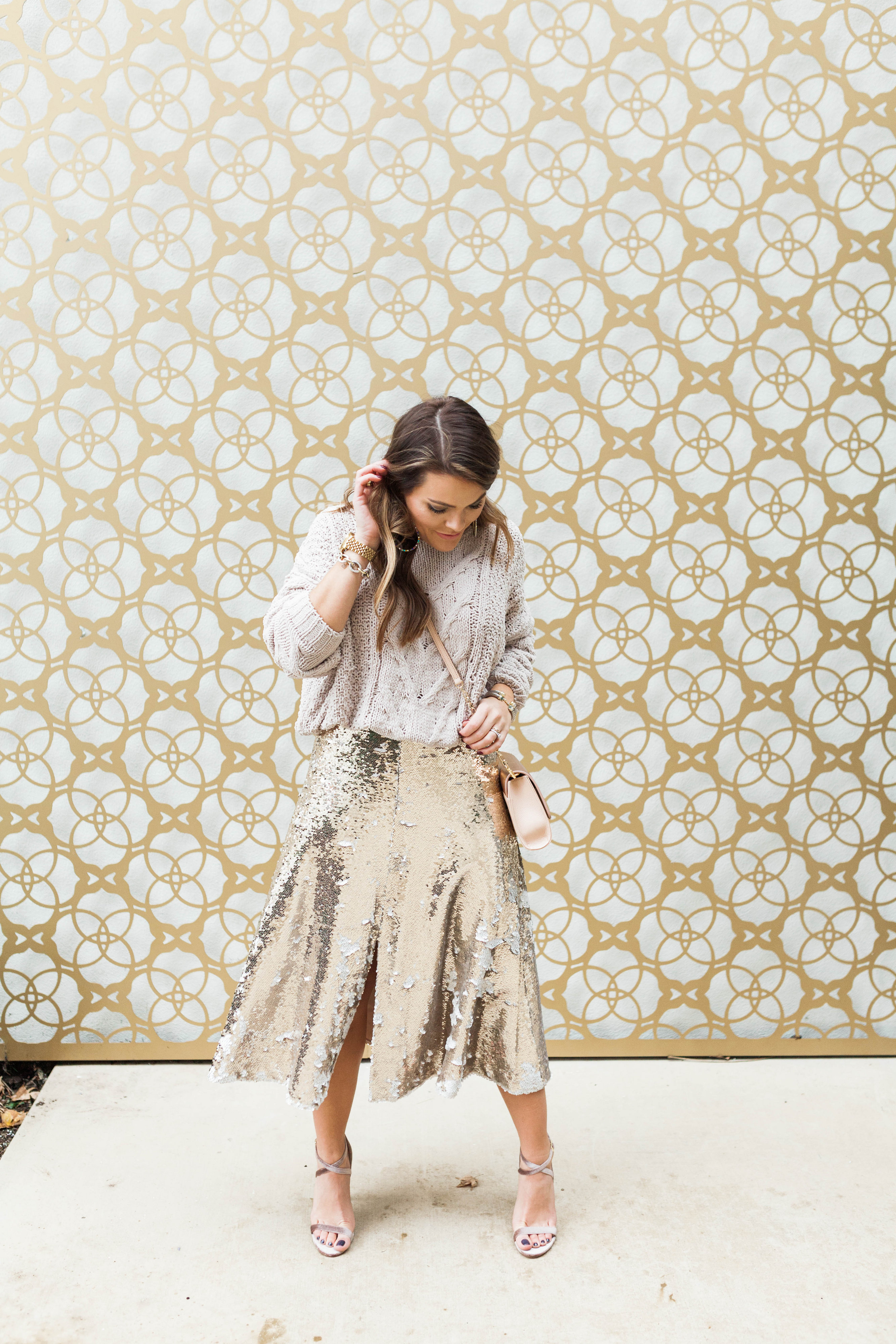 Eliza J Sequin Midi Skirt / Holiday Outfit Idea