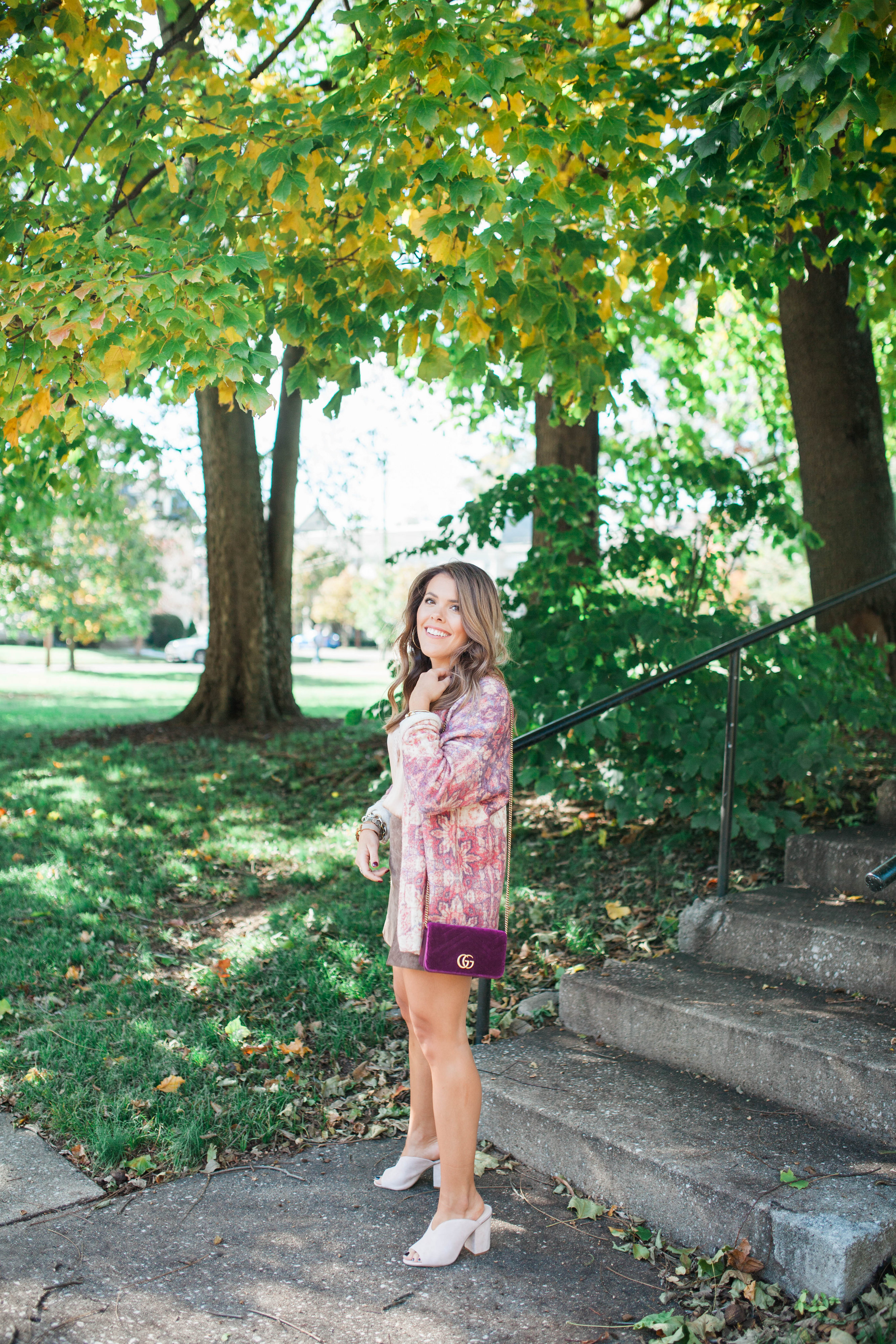 Printed Cardigan / Suede Skirt for fall