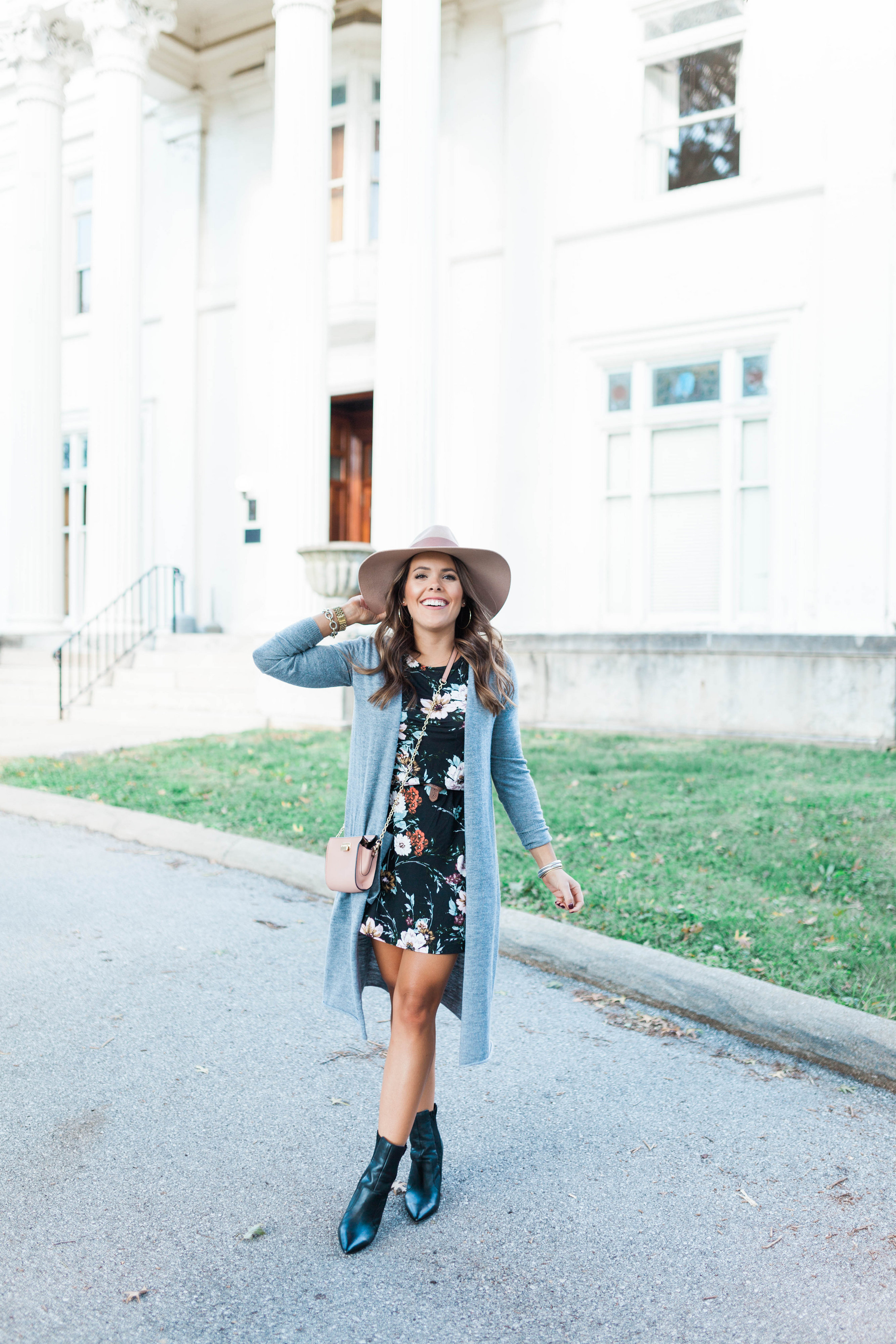 Black Floral Dress / How to style a long cardigan