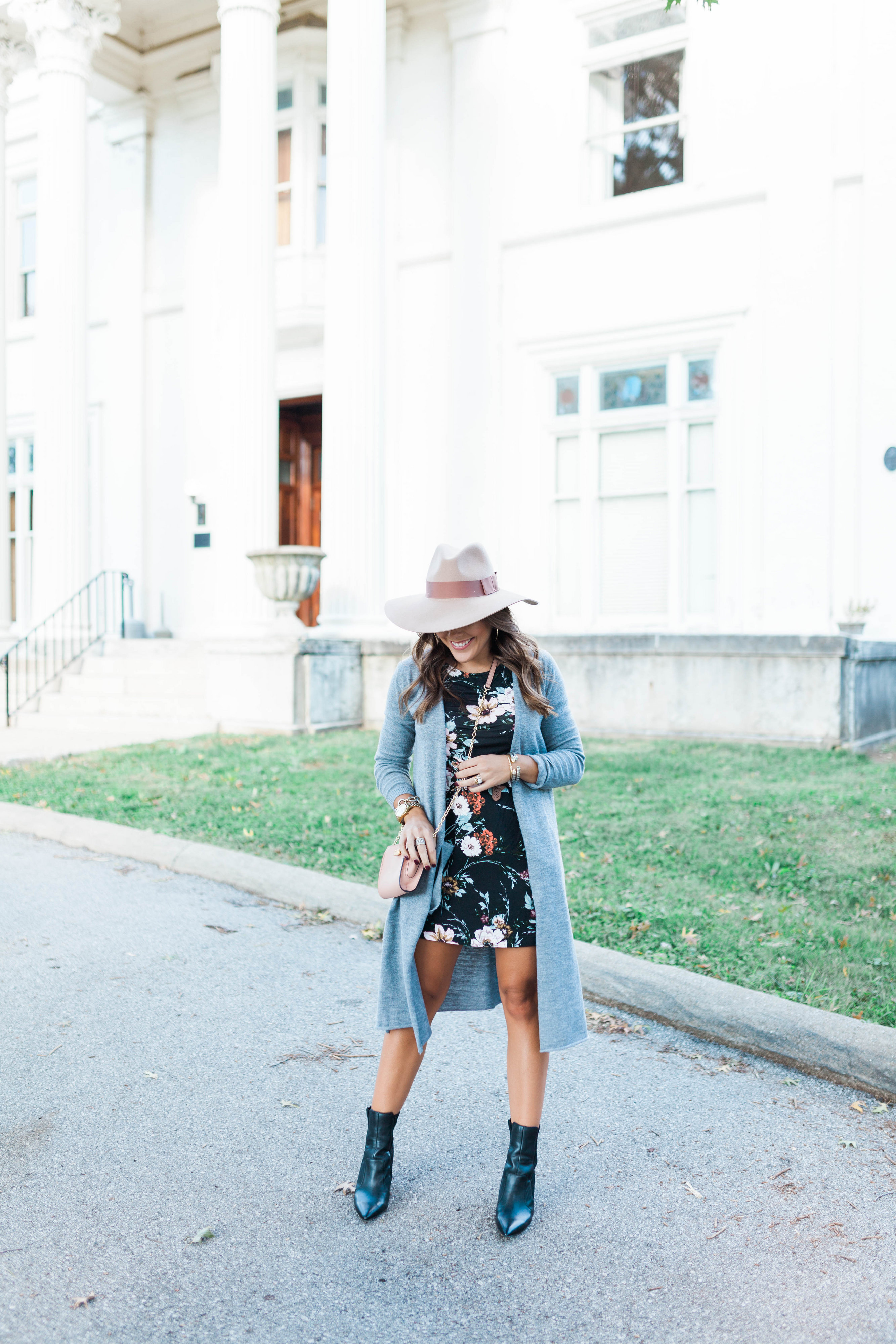 Black Floral Dress / How to style a long cardigan