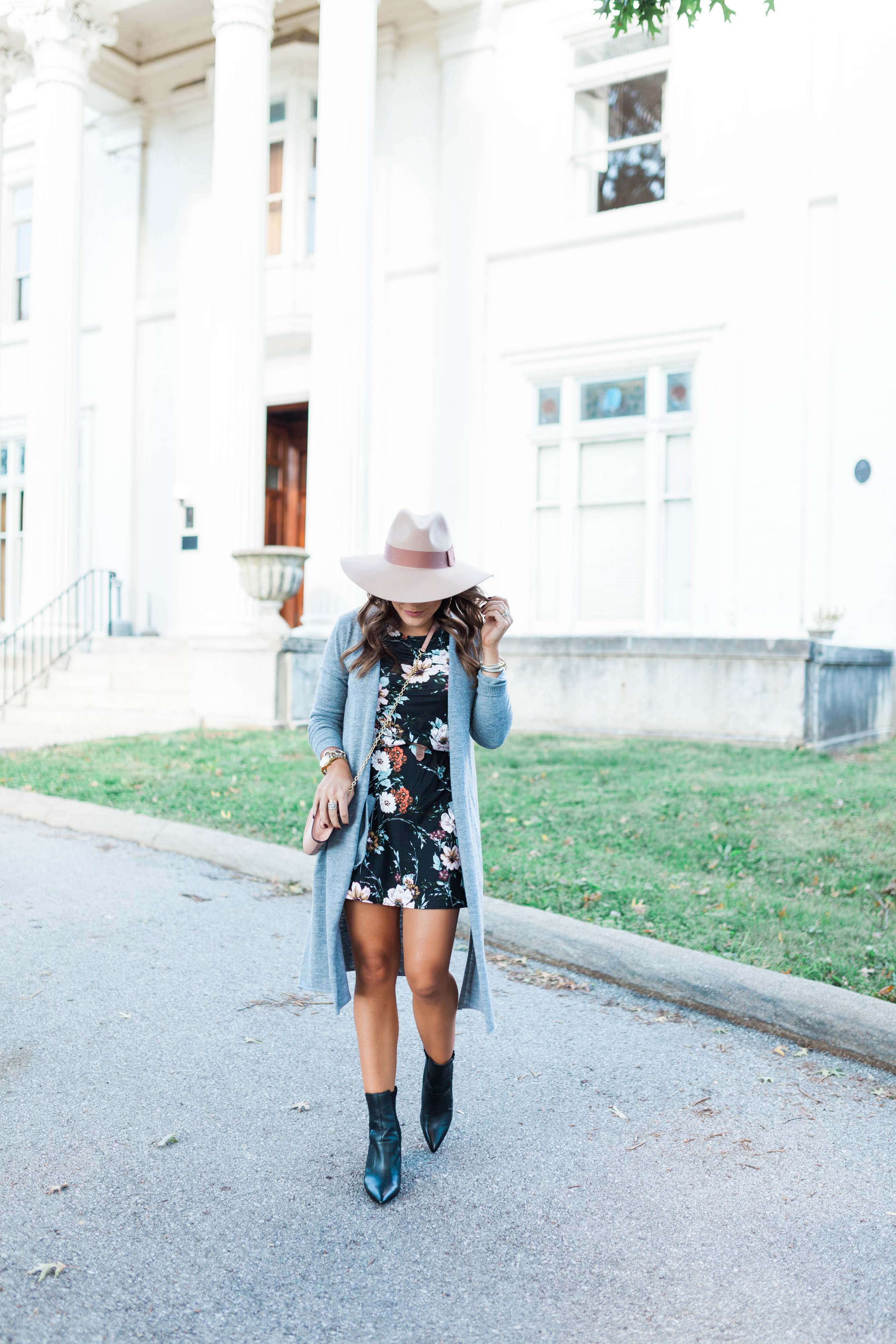 Black Floral Dress / How to style a long cardigan