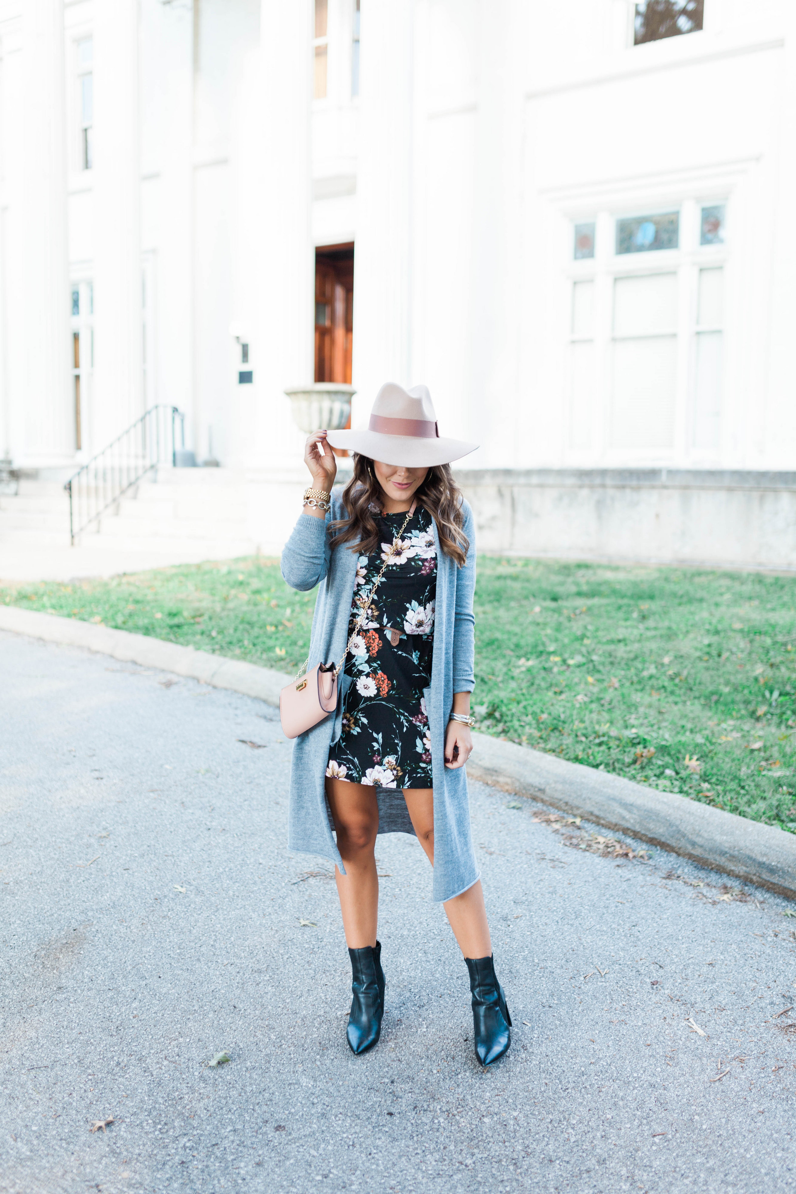 Black Floral Dress / How to style a long cardigan