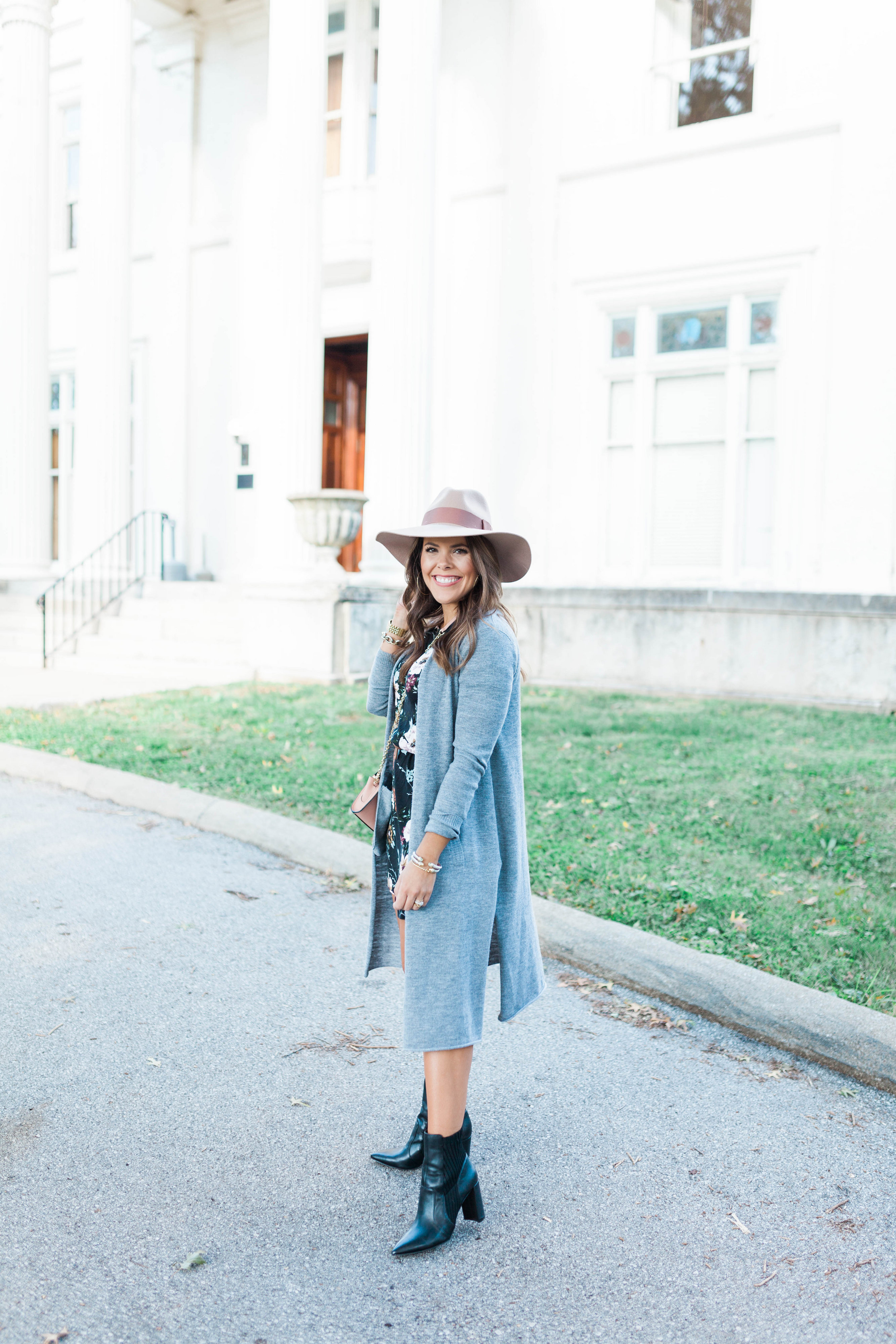 Black Floral Dress / How to style a long cardigan