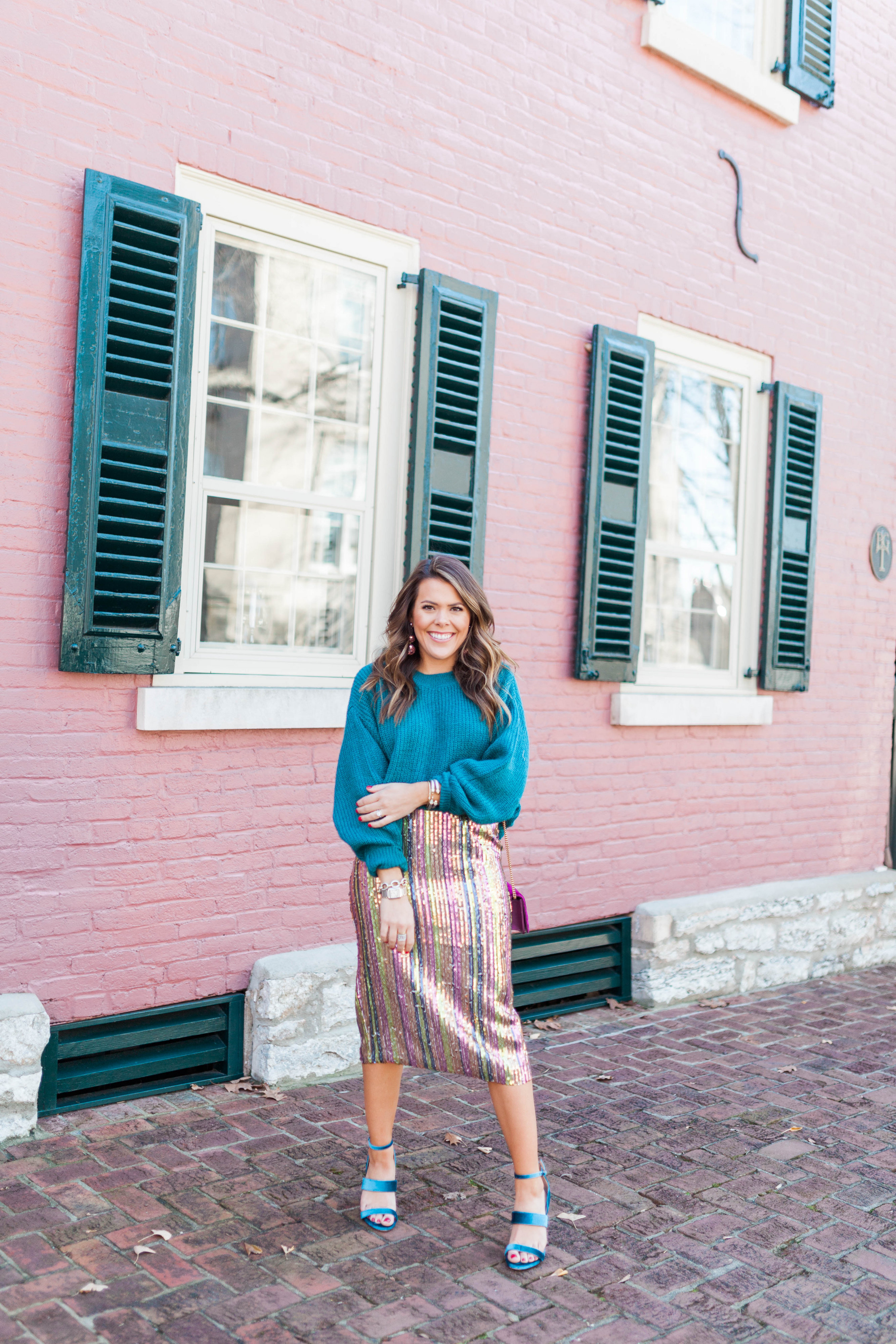 Holiday Outfit Idea / NYE Outfit idea / Sequin Stripe Skirt