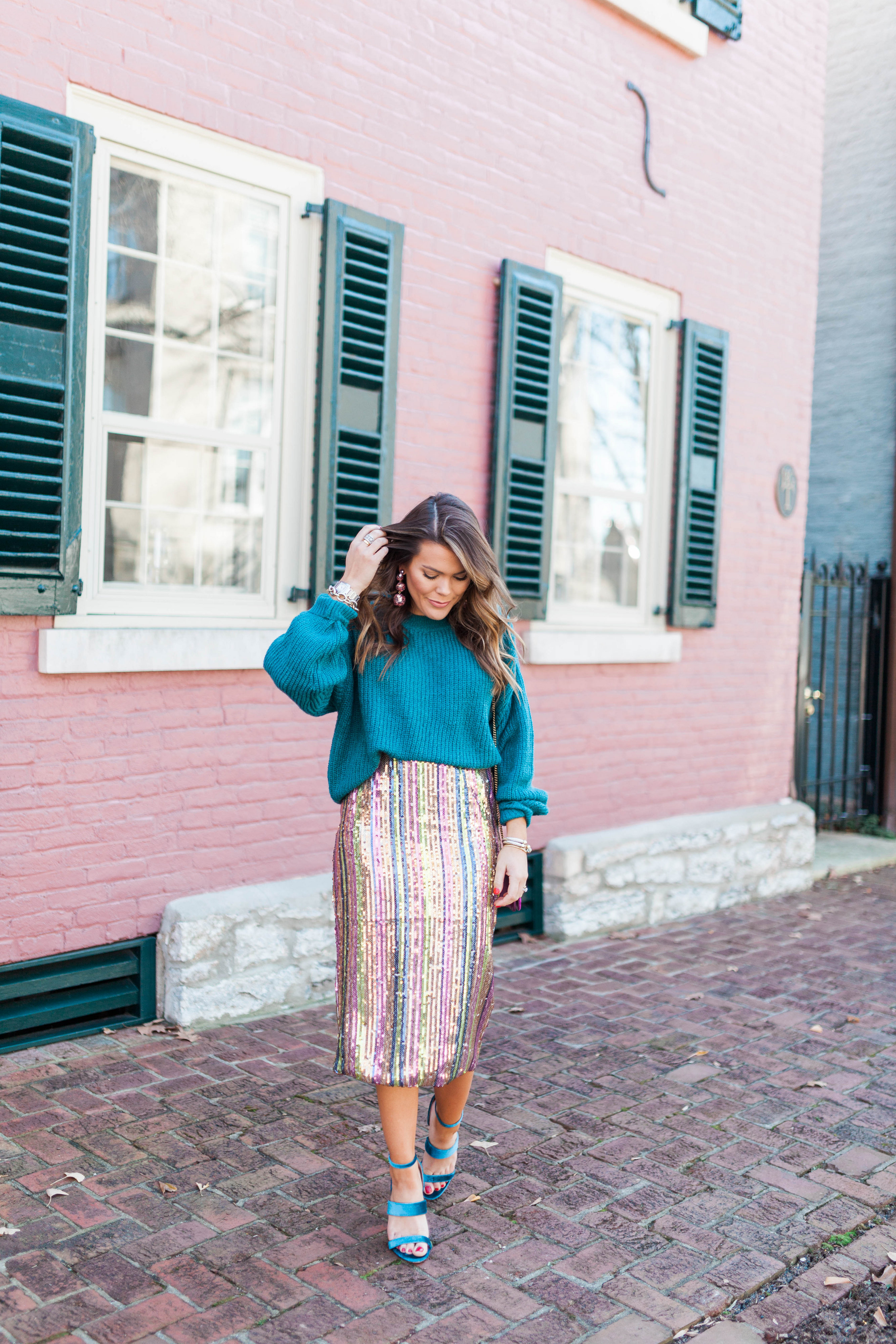 Holiday Outfit Idea / NYE Outfit idea / Sequin Stripe Skirt