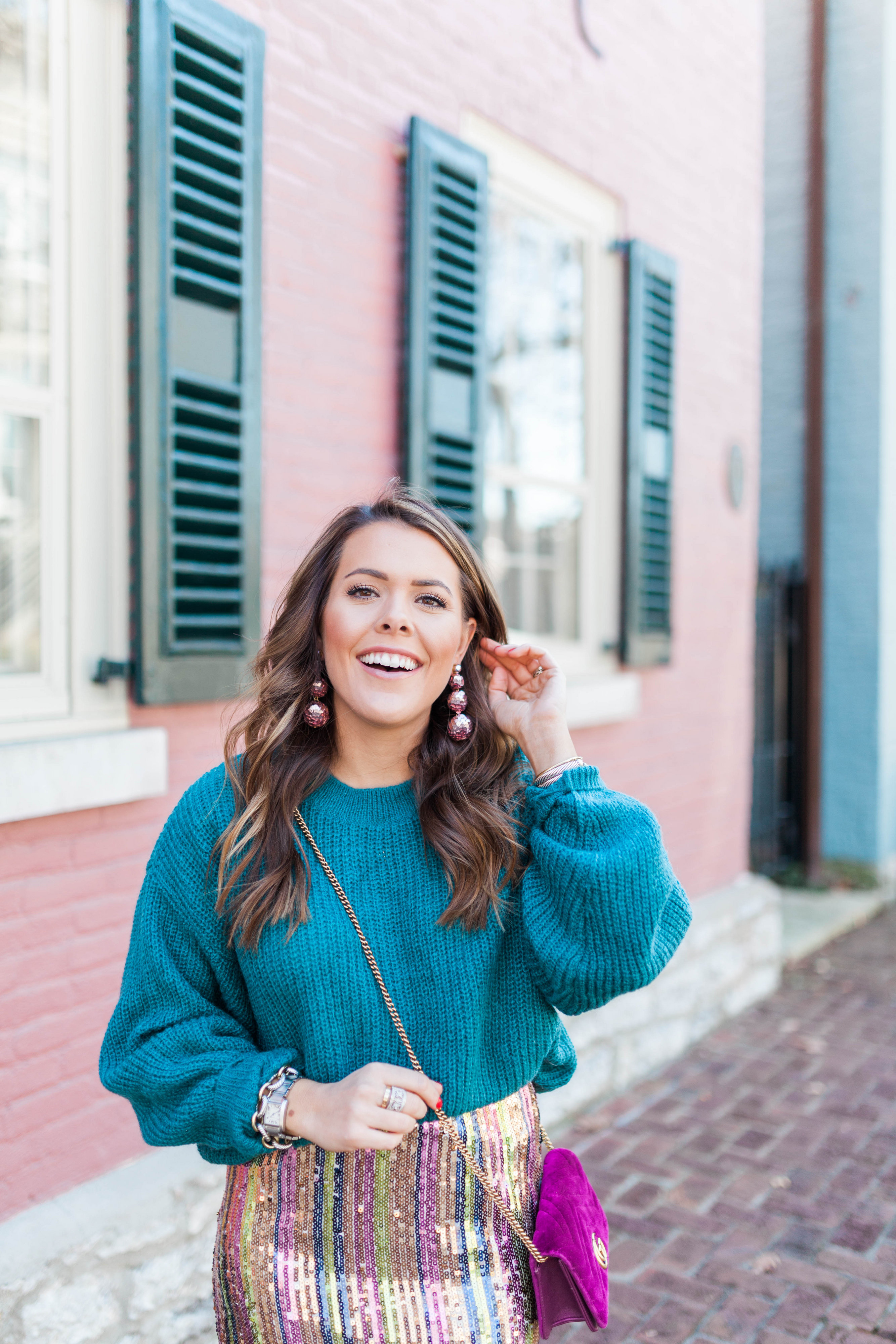 Holiday Outfit Idea / NYE Outfit idea / Sequin Stripe Skirt